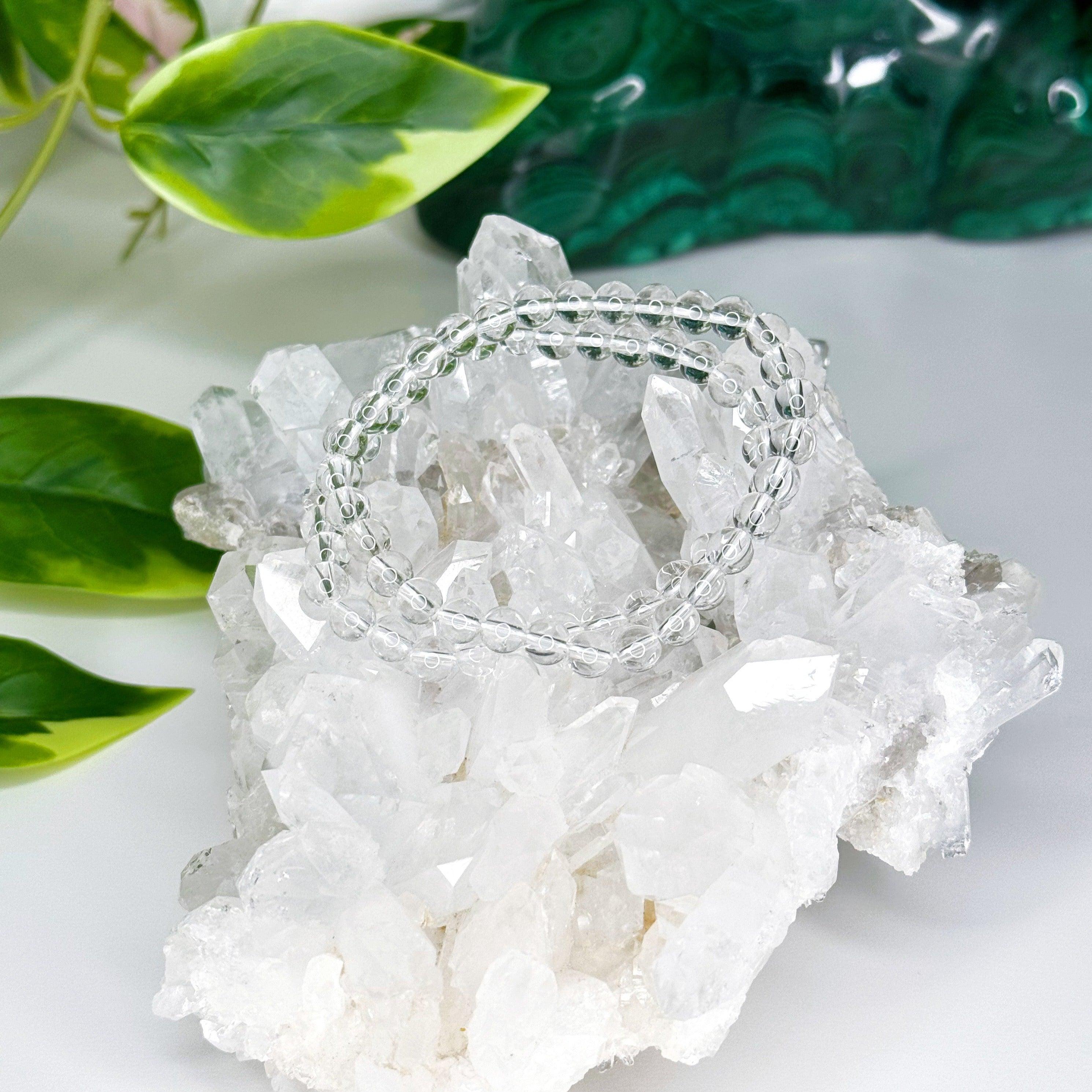 CLEAR QUARTZ 6mm - HANDMADE CRYSTAL BRACELET - 6mm, air, bracelet, cancer, clear quartz, clear/white, crystal bracelet, crystals for beginners, faceted, handmade bracelet, jewelry, June 2025 inventory check, leo, libra, market bracelet, mercury retrograde, quartz, sagittarius, storm, virgo, Wearable - The Mineral Maven