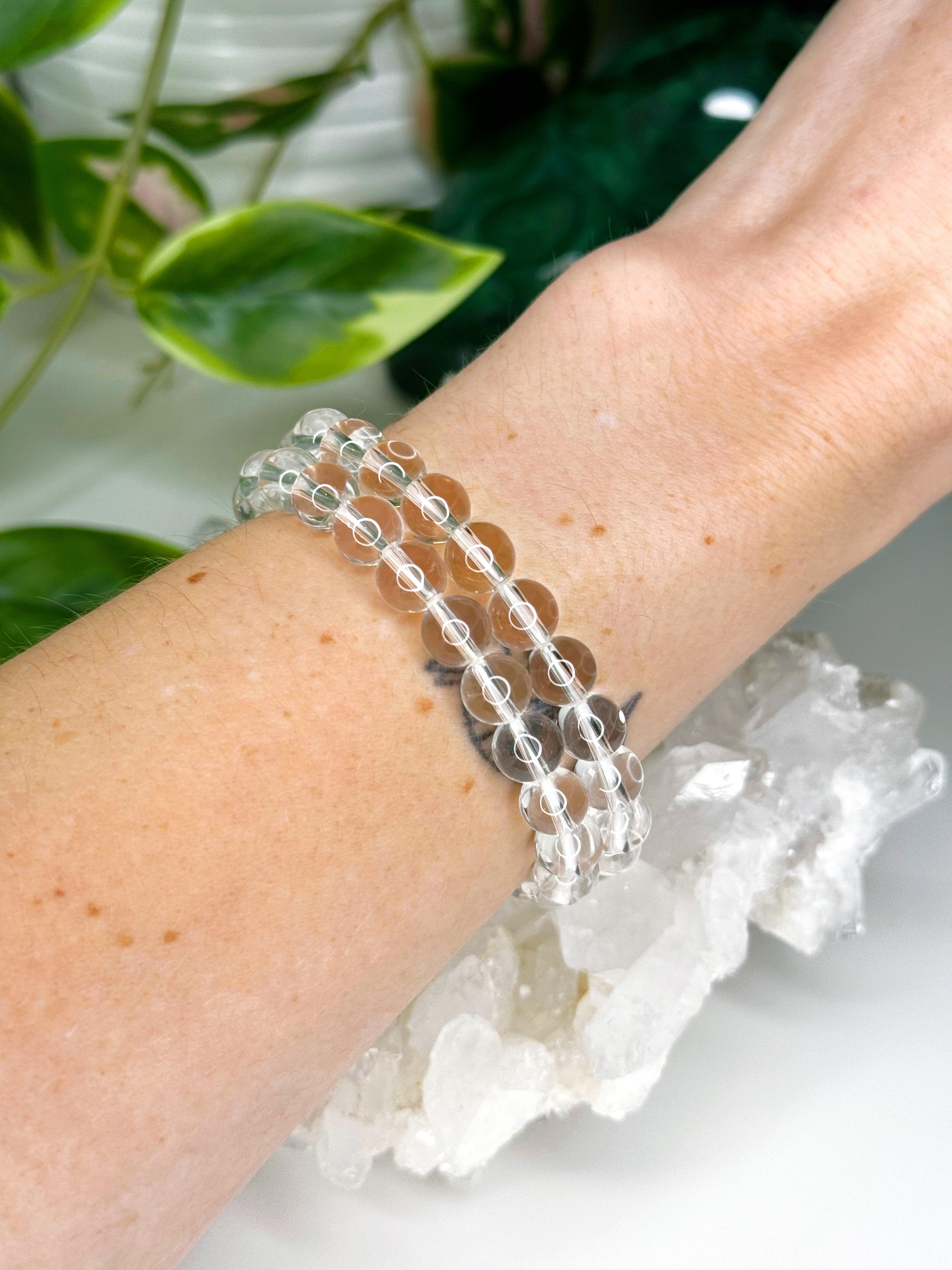 CLEAR QUARTZ 8mm - HANDMADE CRYSTAL BRACELET - 10 Dec Inventory, 8mm, air, bracelet, bracelet inventory check, cancer, clear quartz, clear/white, crystal bracelet, crystals for beginners, faceted, handmade bracelet, jewelry, June 2025 inventory check, leo, libra, market bracelet, mercury retrograde, quartz, sagittarius, storm, virgo, Wearable, winter collection, winter solstice, winter solstice collection - The Mineral Maven