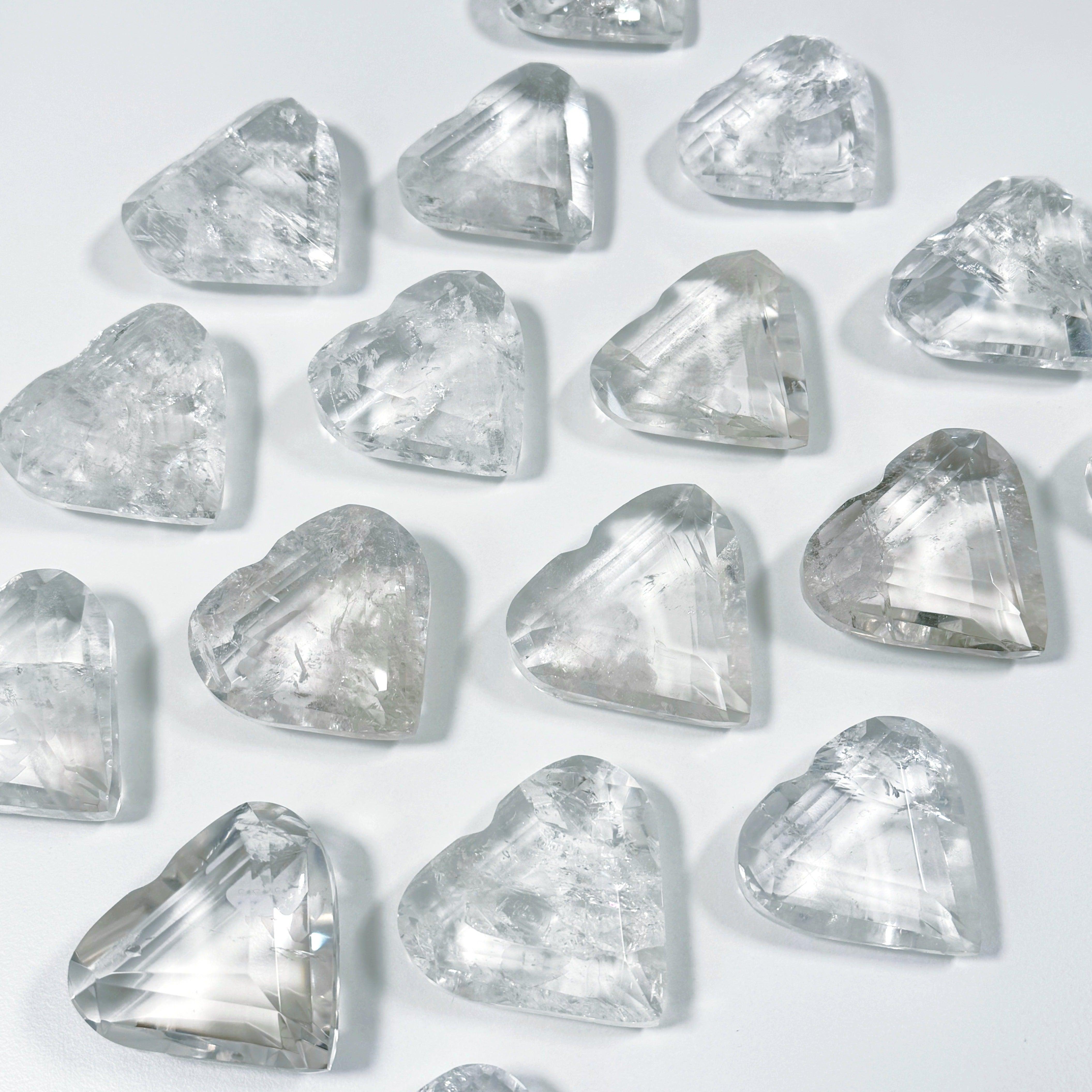 CLEAR QUARTZ GEO FACETED HEART - Black Friday sale, clear quartz, crystals for beginners, faceted, focus gift bundle, geo heart, geometric faceted, heart, heart shape, holiday 2023, polished, polished stone, solstice, winter collection, winter solstice, winter solstice collection - The Mineral Maven