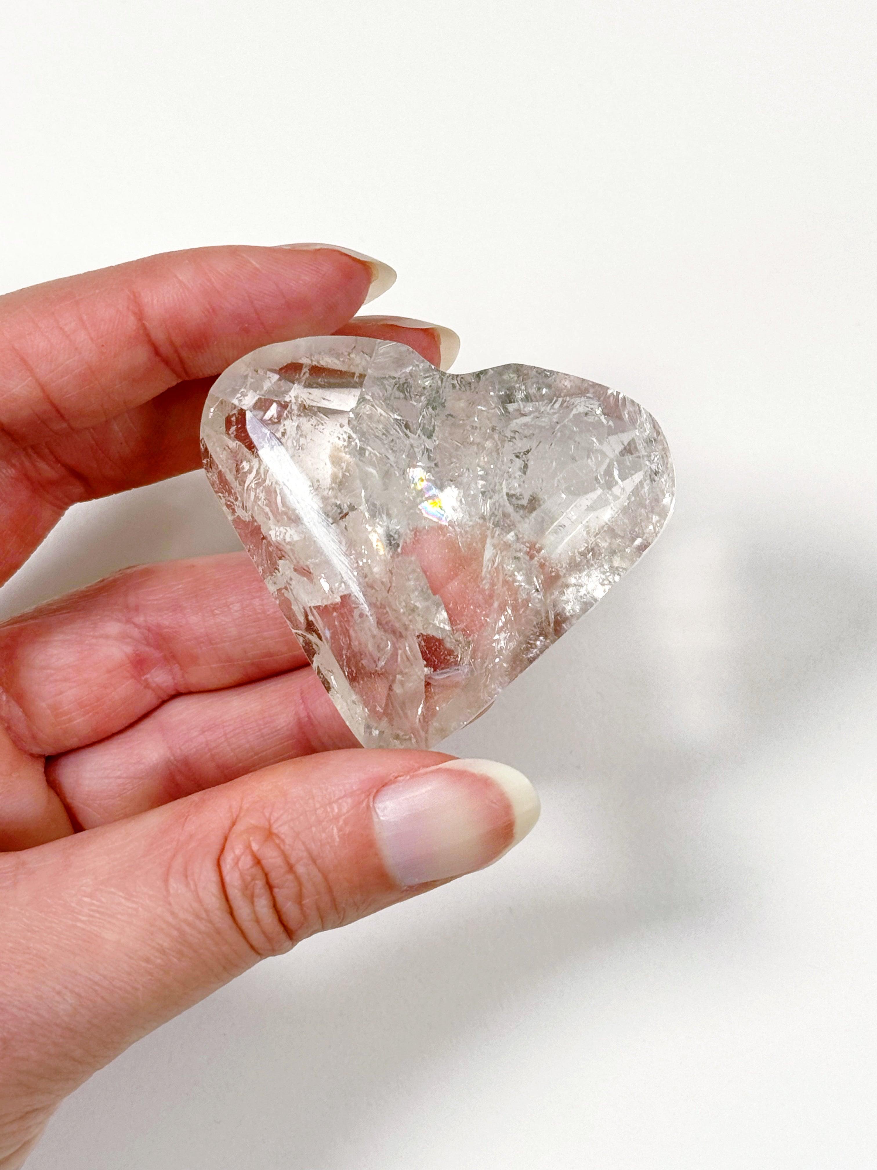 CLEAR QUARTZ GEO FACETED HEART - Black Friday sale, clear quartz, crystals for beginners, faceted, focus gift bundle, geo heart, geometric faceted, heart, heart shape, holiday 2023, polished, polished stone, solstice, winter collection, winter solstice, winter solstice collection - The Mineral Maven