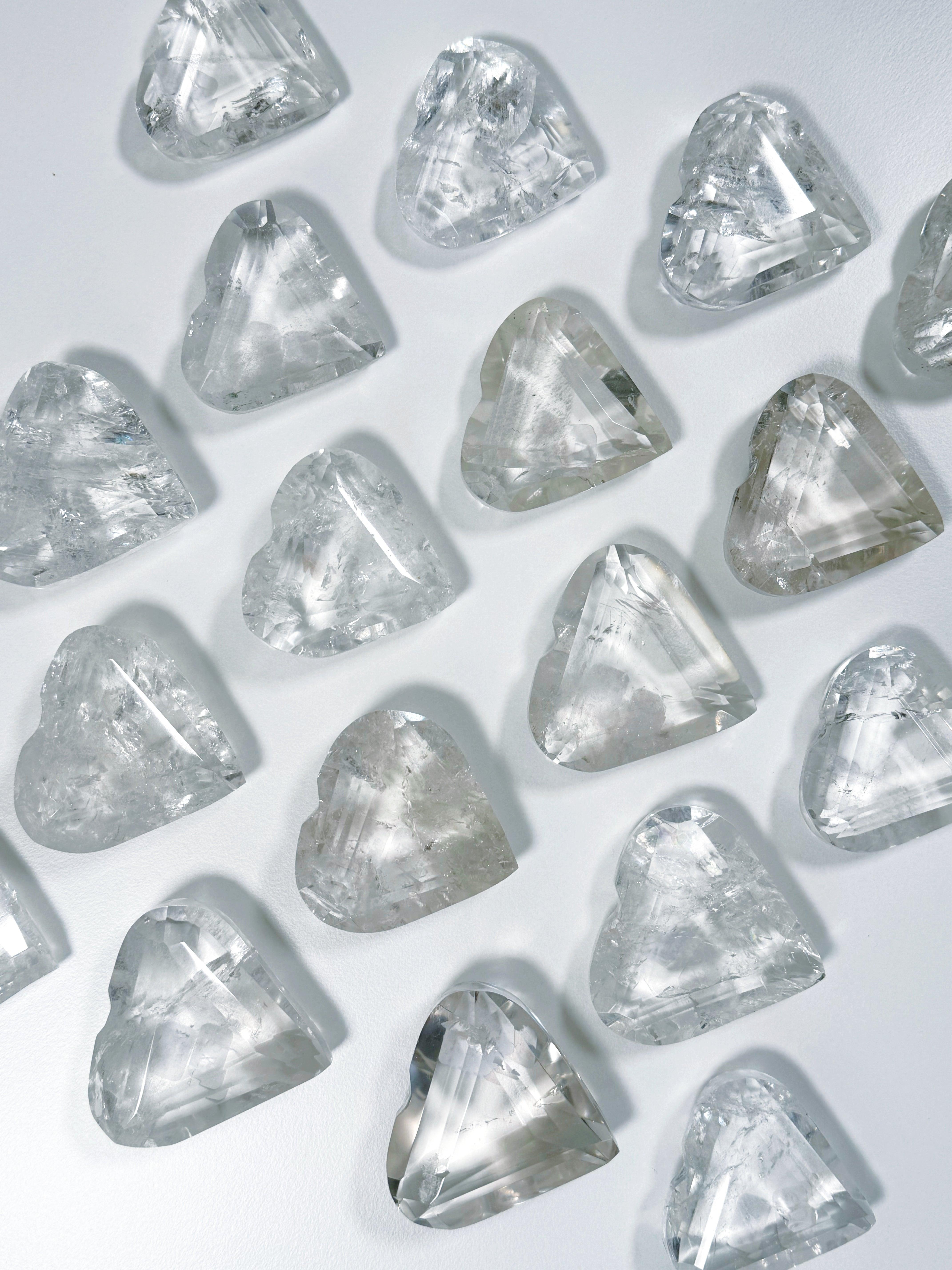 CLEAR QUARTZ GEO FACETED HEART - Black Friday sale, clear quartz, crystals for beginners, faceted, focus gift bundle, geo heart, geometric faceted, heart, heart shape, holiday 2023, polished, polished stone, solstice, winter collection, winter solstice, winter solstice collection - The Mineral Maven