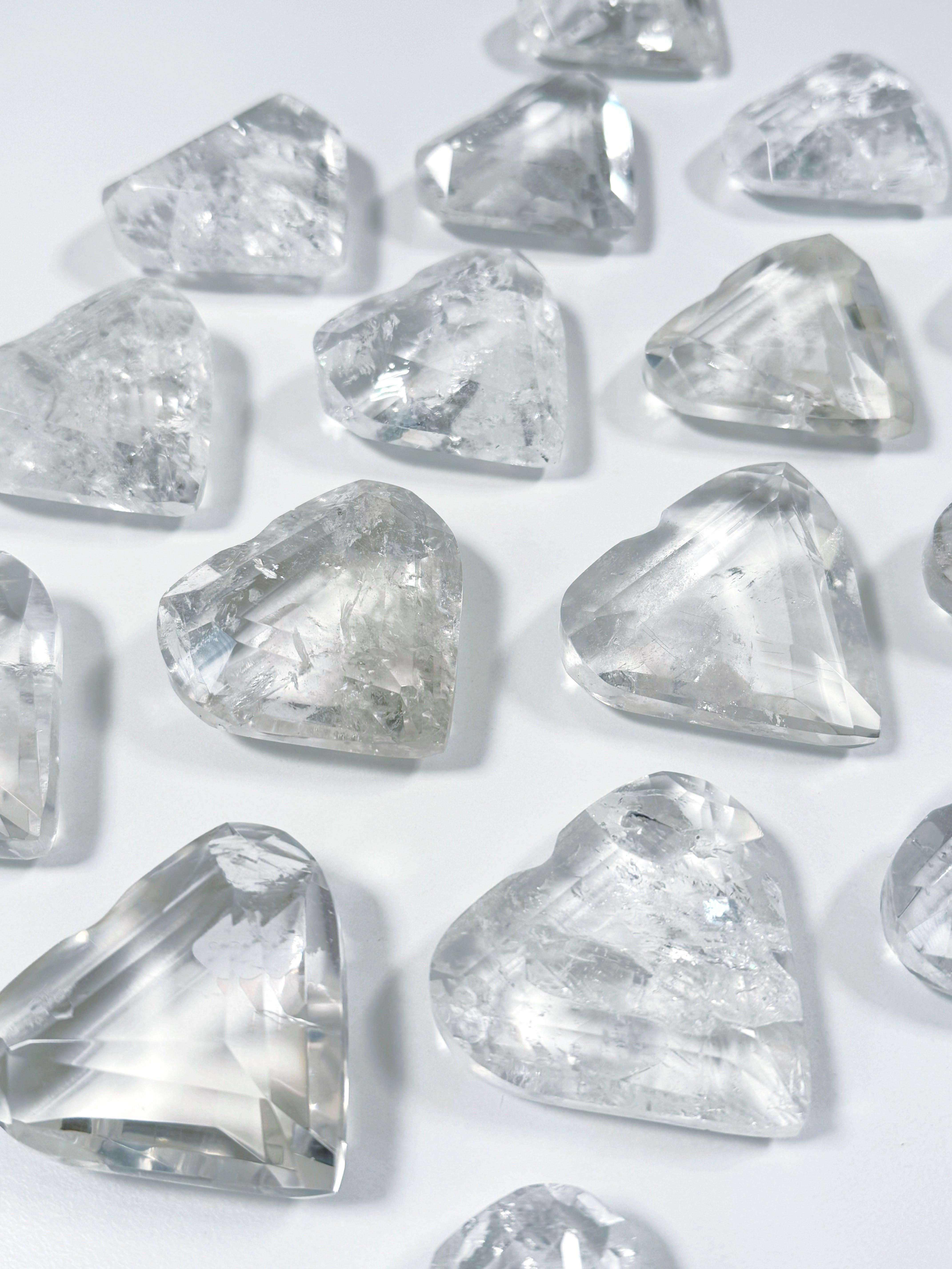 CLEAR QUARTZ GEO FACETED HEART - Black Friday sale, clear quartz, crystals for beginners, faceted, focus gift bundle, geo heart, geometric faceted, heart, heart shape, holiday 2023, polished, polished stone, solstice, winter collection, winter solstice, winter solstice collection - The Mineral Maven