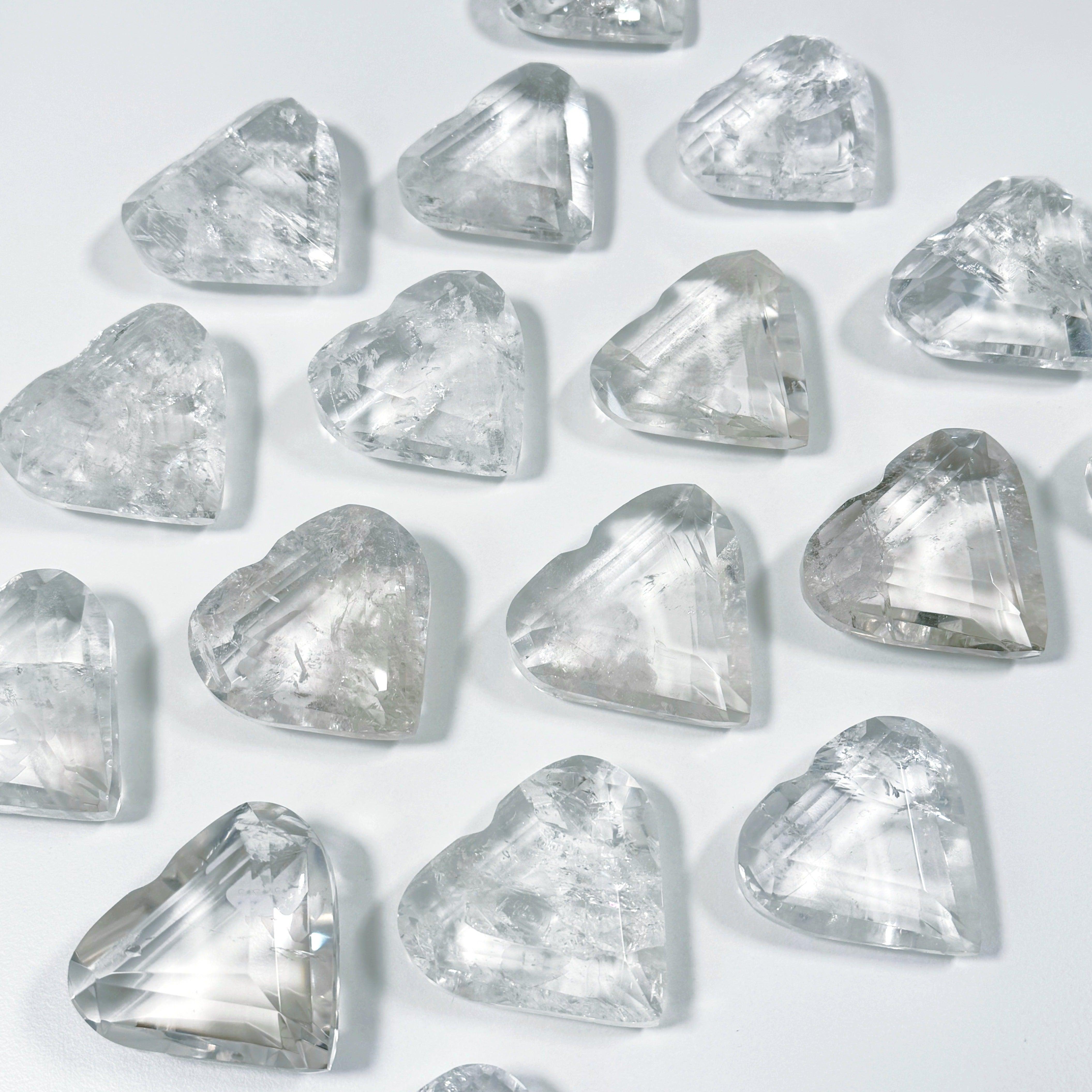 CLEAR QUARTZ GEO FACETED HEART - clear quartz, faceted, focus gift bundle, geo heart, geometric faceted, heart, heart shape, holiday 2023, polished, polished stone, solstice, winter collection, winter solstice collection - The Mineral Maven