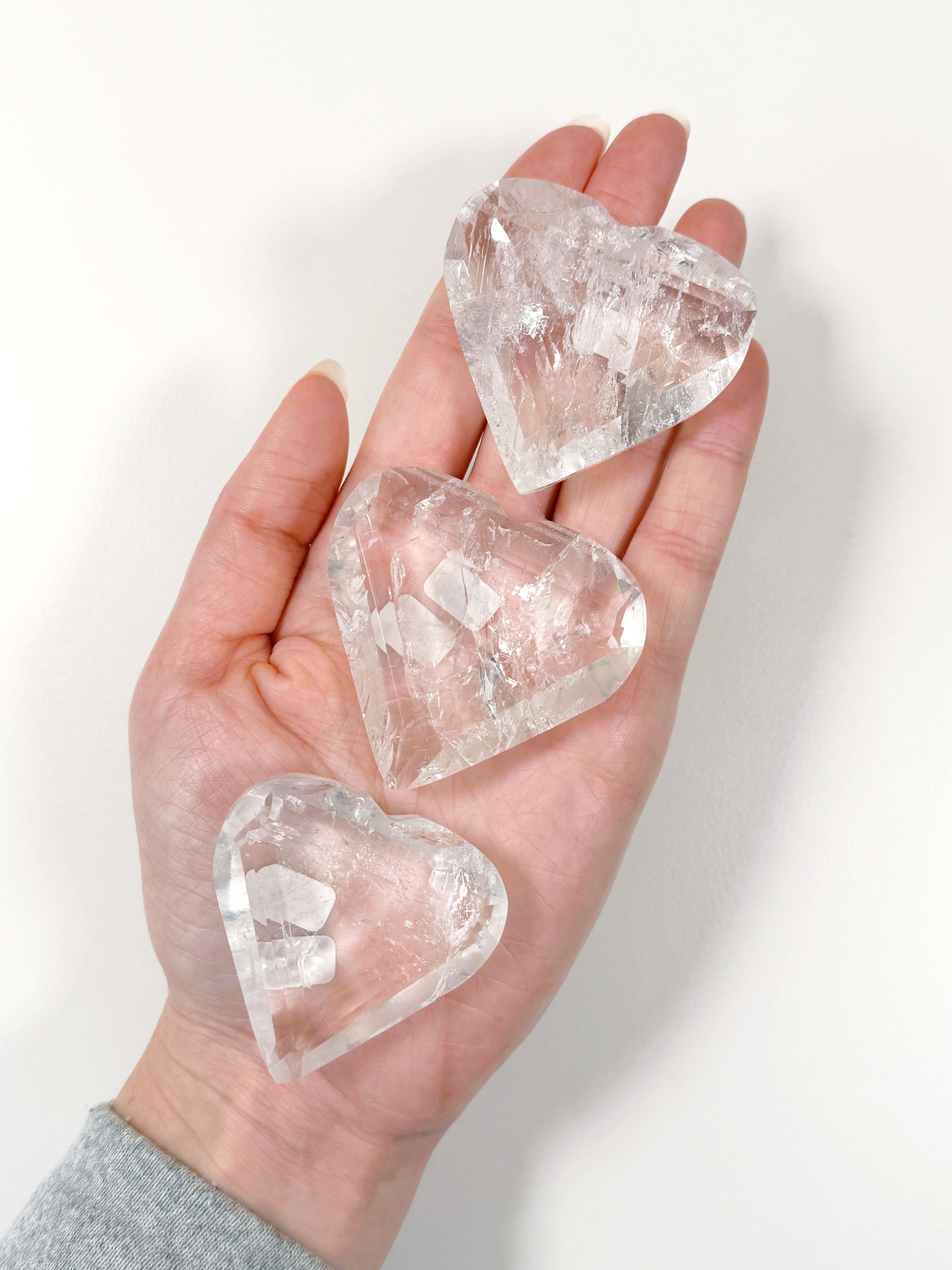 CLEAR QUARTZ GEO FACETED HEART - clear quartz, faceted, focus gift bundle, geo heart, geometric faceted, heart, heart shape, holiday 2023, polished, polished stone, solstice, winter collection, winter solstice collection - The Mineral Maven