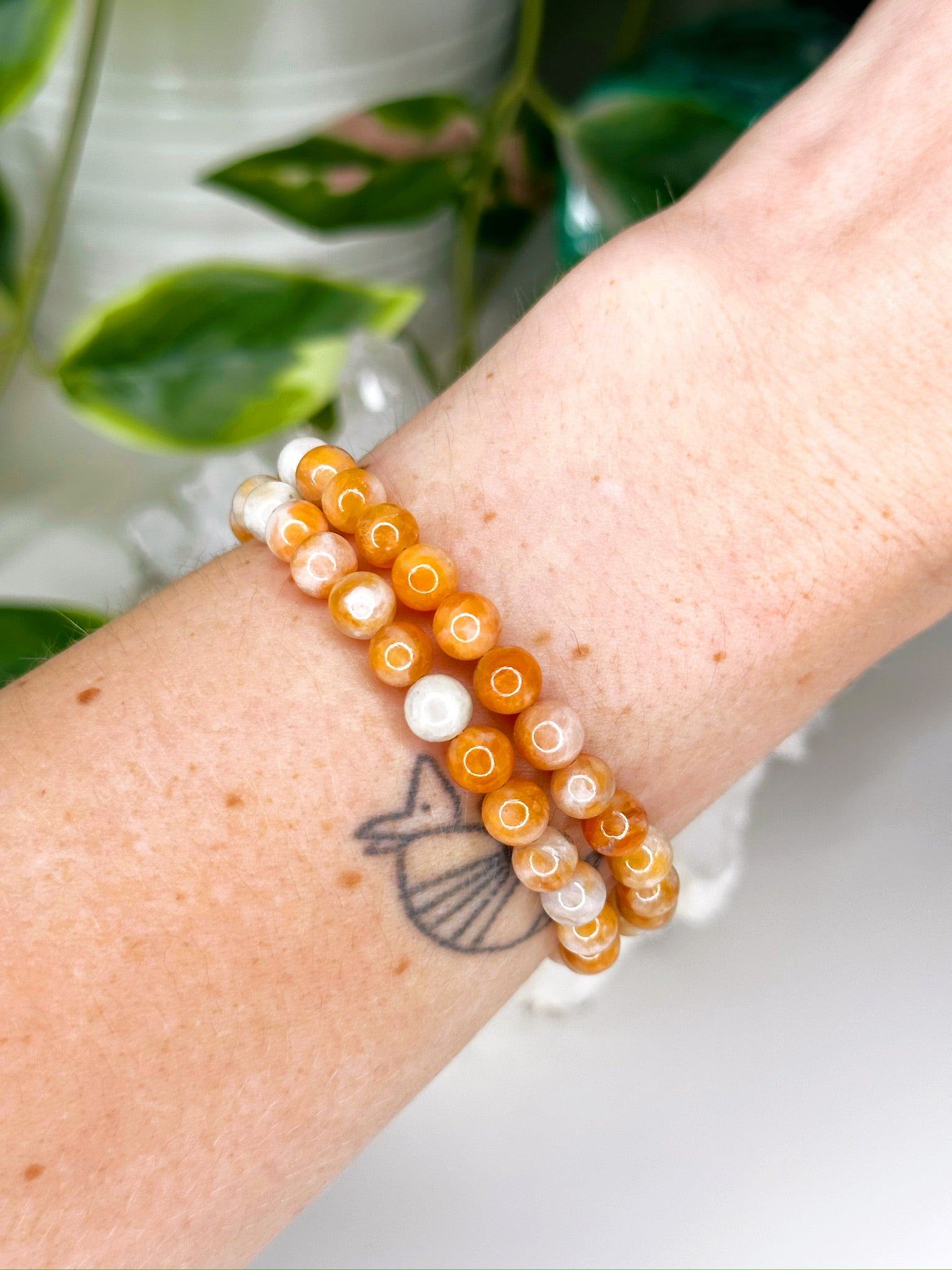 CREAMSICLE ORANGE CALCITE 6mm - HANDMADE CRYSTAL BRACELET - 6mm, bracelet, calcite, crystal bracelet, fall-o-ween, fall-o-ween bracelets, fire, gemini, gemini stack, handmade bracelet, jewelry, joy gift bundle, market bracelet, Orange, orange calcite, recently added, summer solstice, Wearable - The Mineral Maven