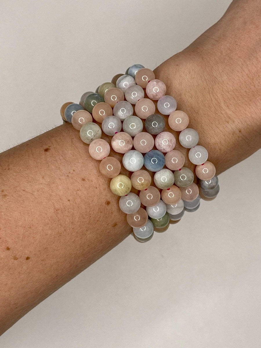 CRYSTAL BRACELETS - amazonite, black obsidian, bracelet, bracelets, dalmatian jasper, energy tool, flash sale, fluorite, garden quartz, garnet, gold sheen obsidian, green, green aventurine, holiday sale, howlite, jewelry, labradorite, lodalite, lodolite, mookaite, morganite, new year sale, prehnite, quartz, rainbow fluorite, rhodonite, rose quartz, snowflake obsidian, sodalite, spring equinox, sunstone, tigers eye, tourmalinated quartz, tourmaline, unakite, wearable - The Mineral Maven