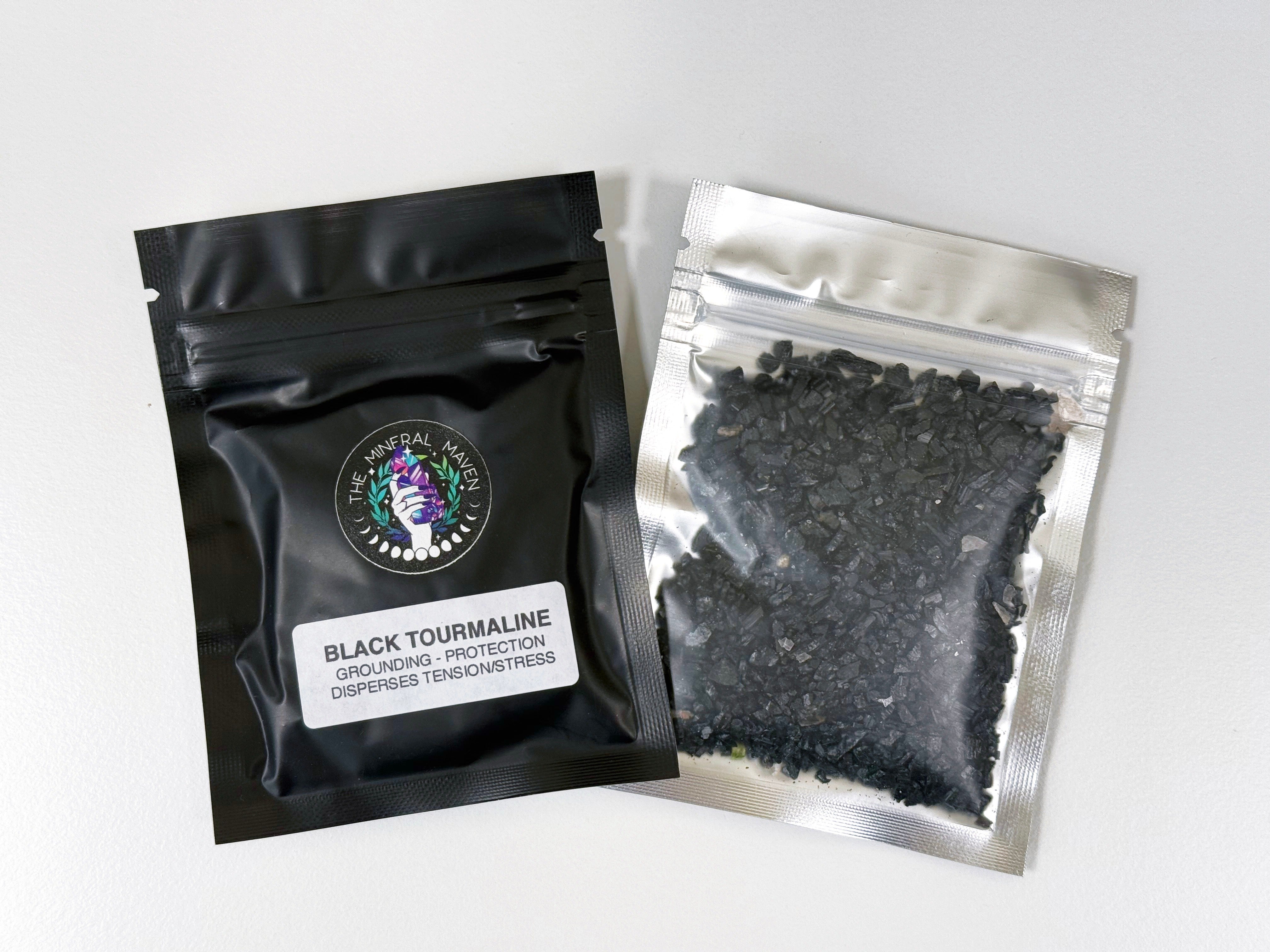CRYSTAL CHIP BAGGIE - black onyx, black tourmaline, carnelian, chips, crystal chips, crystal grid, crystal grids, energy tool, garnet, green quartz, grid, gridding, prehnite, quartz, rainbow moonstone, white moonstone, white quartz - The Mineral Maven