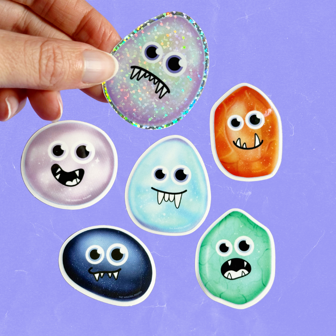 CRYSTAL MONSTER STICKERS - crystal monsters, energy tool, merch, recently added, spring things, sticker - The Mineral Maven