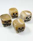 CRYSTAL SCARY CUBE - aragonite, brown aragonite, cherry blossom stone, polished stone, scary cube, serpentinite, skull, summerween collection - The Mineral Maven