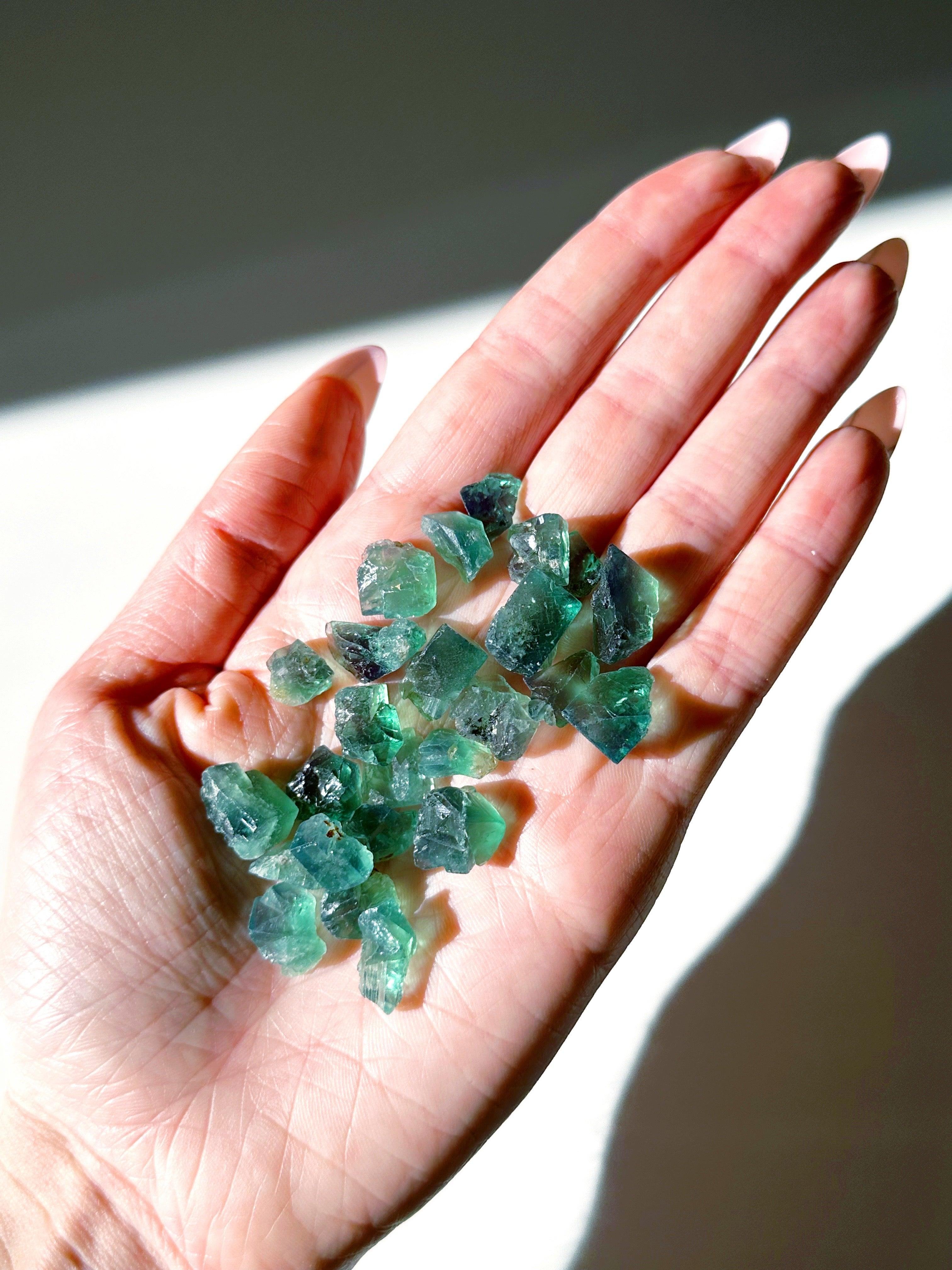 DIANA MARIA COLOR-CHANGING FLUORITE BAGGIE (30g) - 33 bday, 444 sale, baggie, diana maria, diana maria fluorite, diana maria mine, fluorite, gridding, holiday sale, new year sale, raw crystal, raw stone - The Mineral Maven