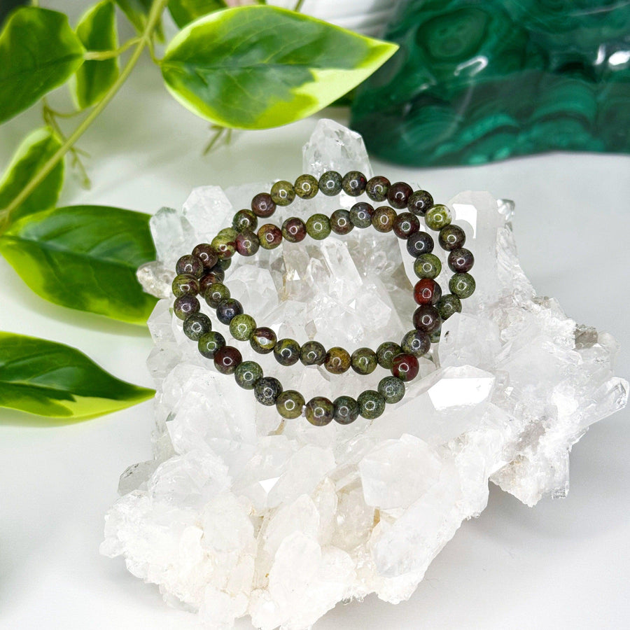 DRAGON’S BLOOD JASPER 6mm - HANDMADE CRYSTAL BRACELET - 6mm, bracelet, crystal bracelet, dragon stone, dragons blood jasper, earth, epidote, Friday the 13th, gemini, handmade bracelet, jewelry, market bracelet, recently added, sagittarius, water, Wearable - The Mineral Maven