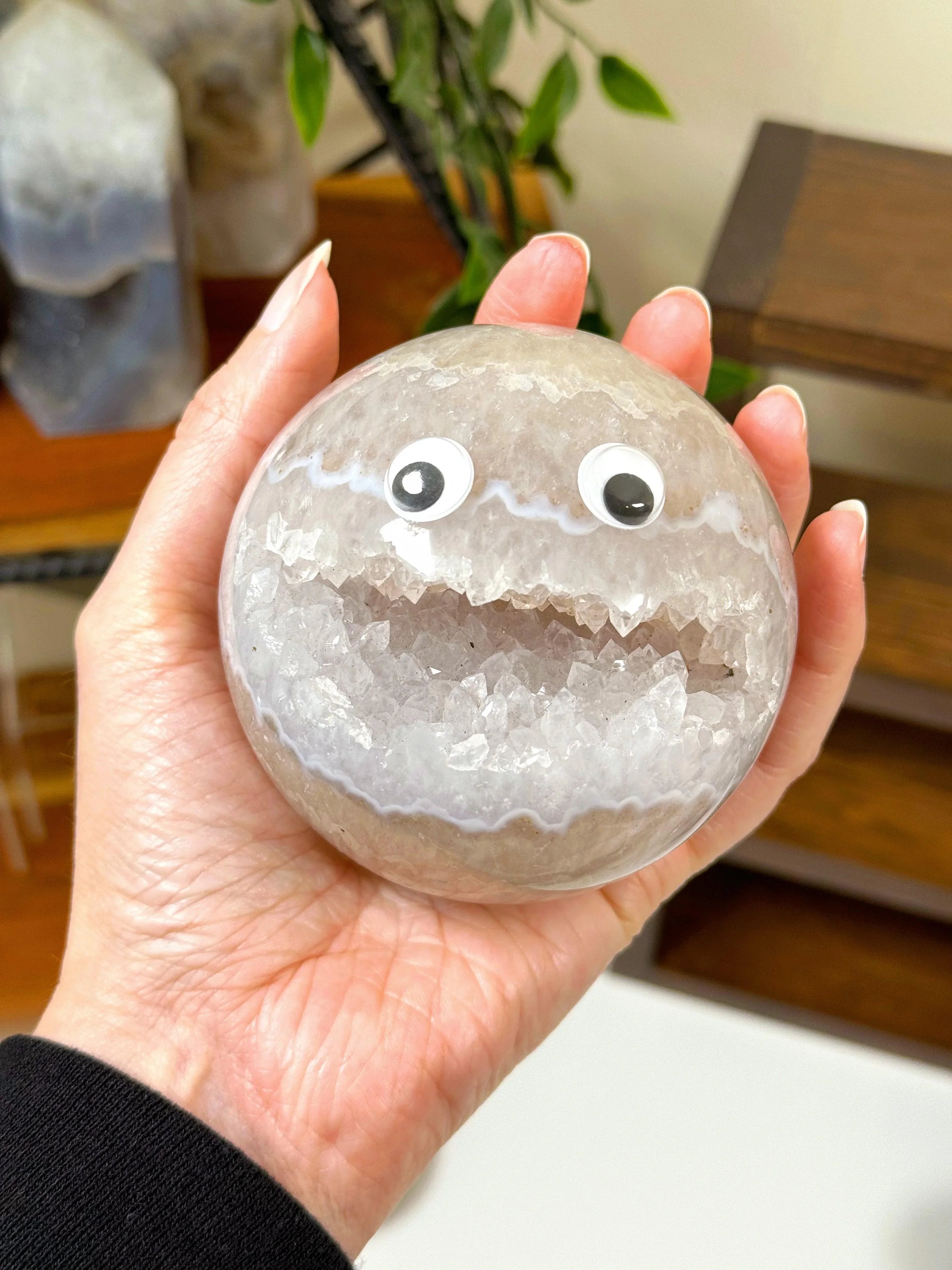 DRUZY AGATE SPHERE 1 - agate, Black Friday sale, druzy agate, googly agate, googly eye, googly eye agate, one of a kind, sphere, statement piece - The Mineral Maven