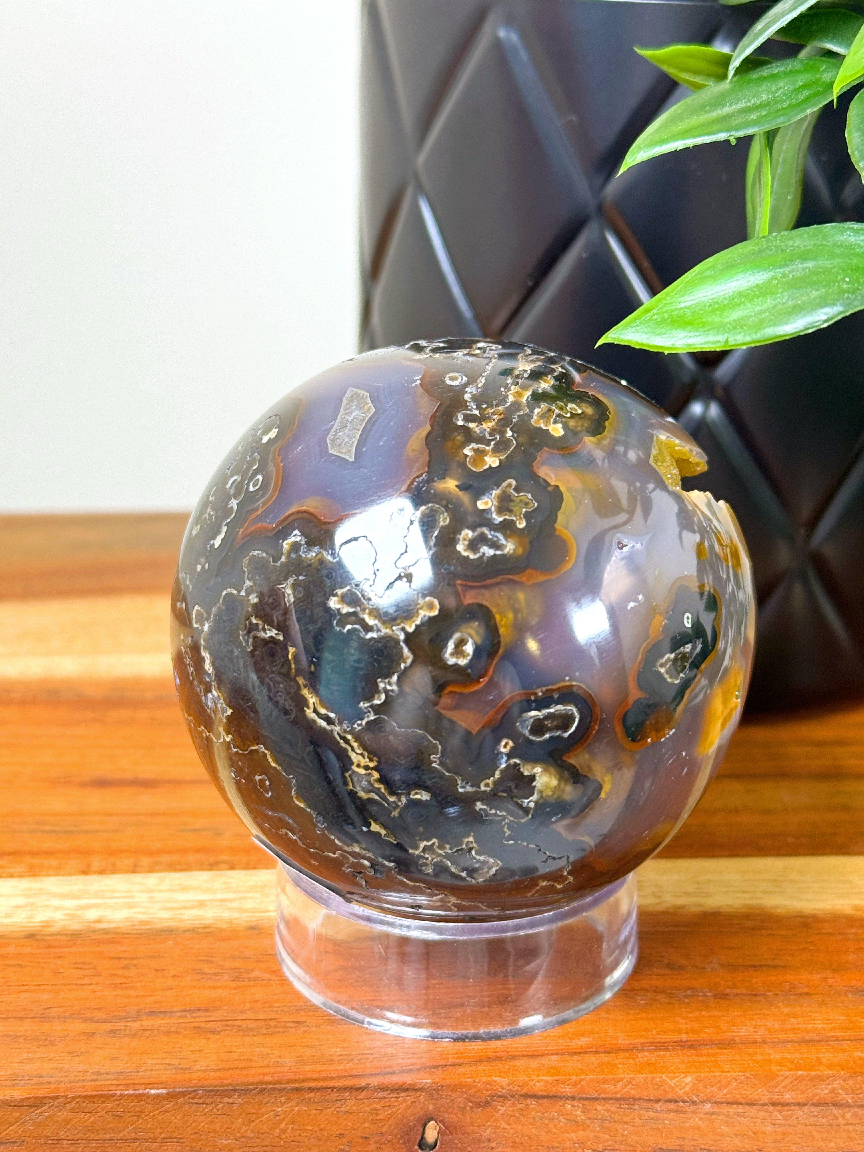 DRUZY AGATE SPHERE 10 - agate, druzy agate, googly agate, googly eye, googly eye agate, one of a kind, sphere, statement piece - The Mineral Maven