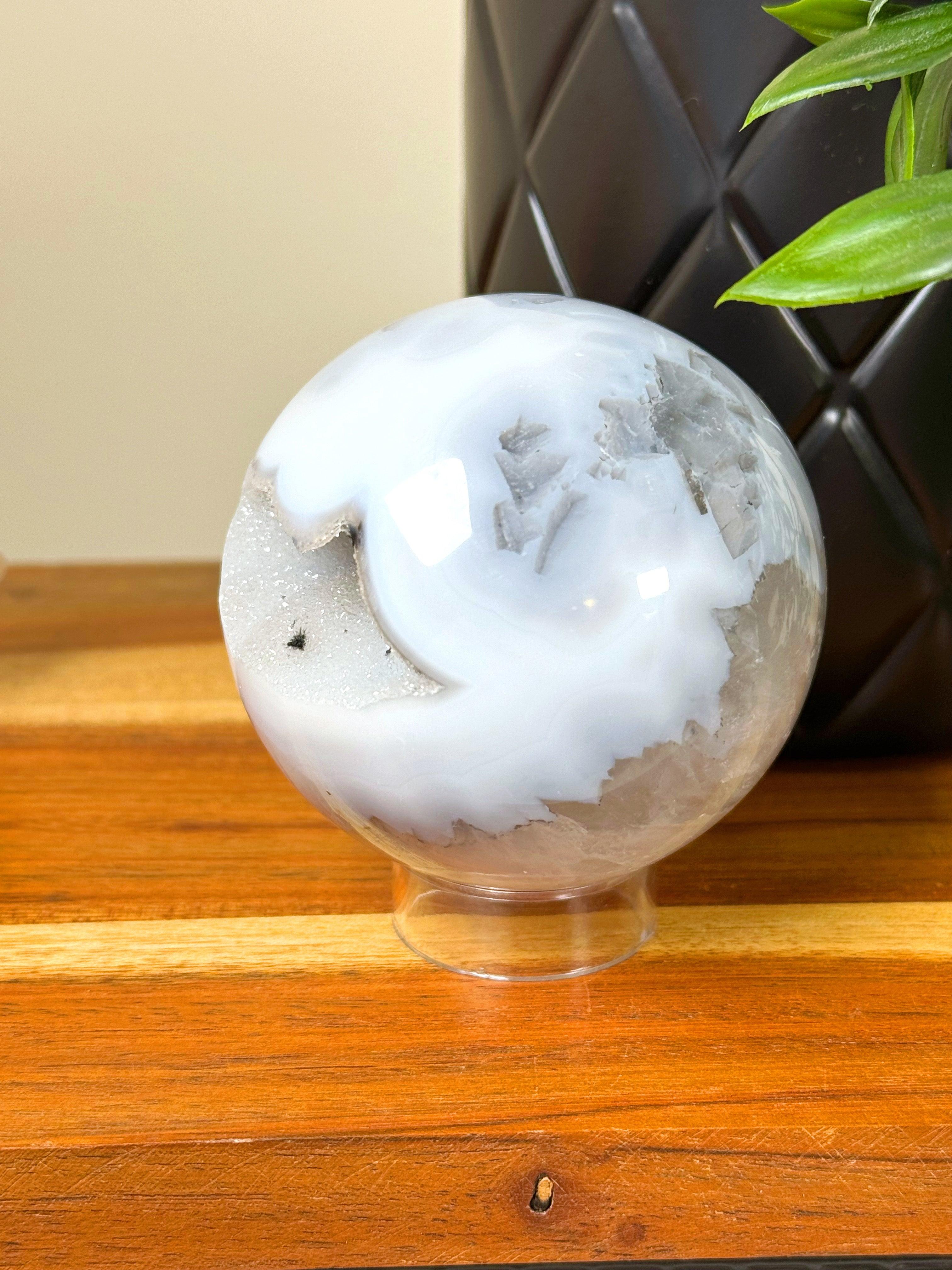 DRUZY AGATE SPHERE 12 - agate, druzy agate, googly agate, googly eye, googly eye agate, one of a kind, sphere, statement piece - The Mineral Maven