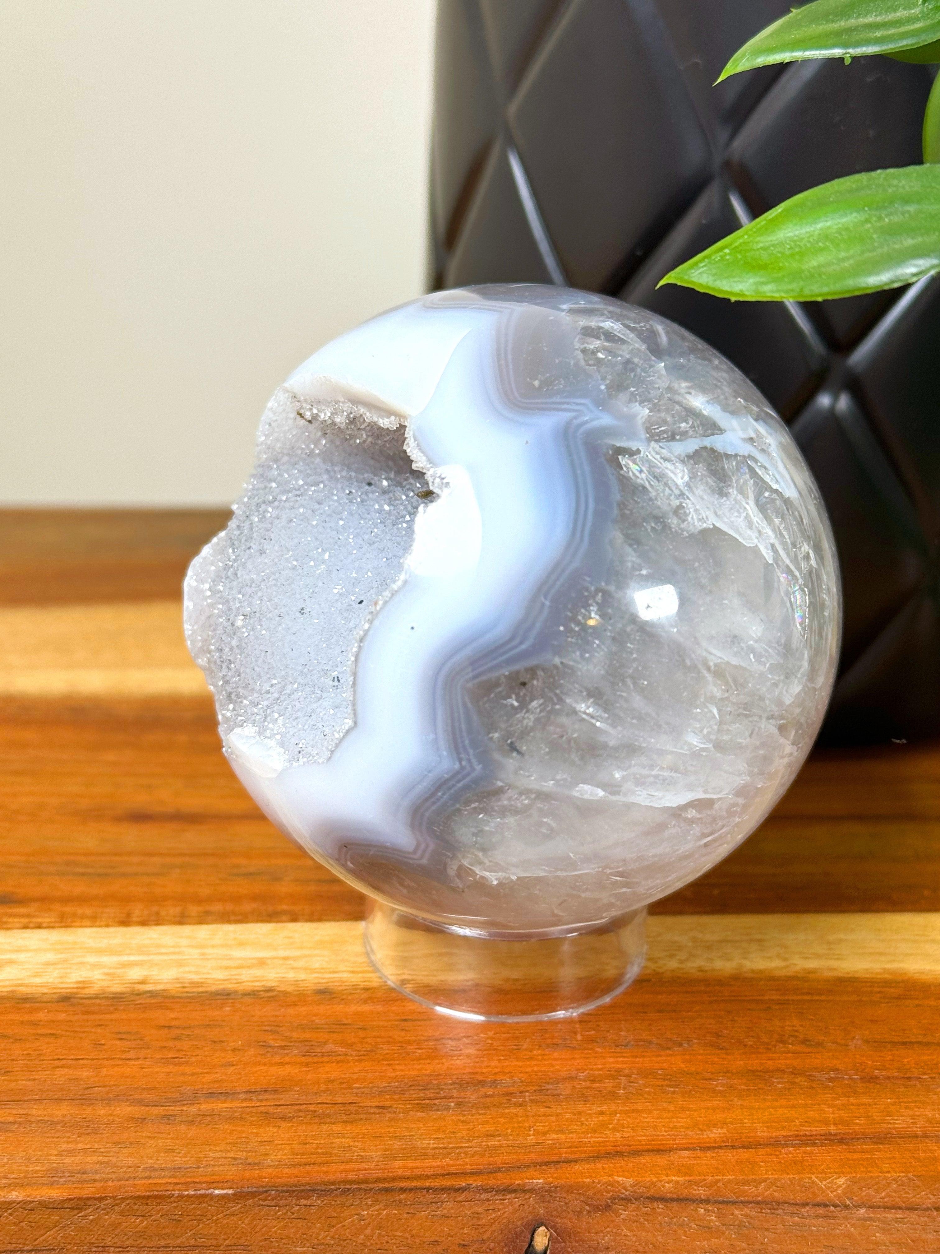 DRUZY AGATE SPHERE 13 - agate, druzy agate, googly agate, googly eye, googly eye agate, one of a kind, sphere, statement piece - The Mineral Maven