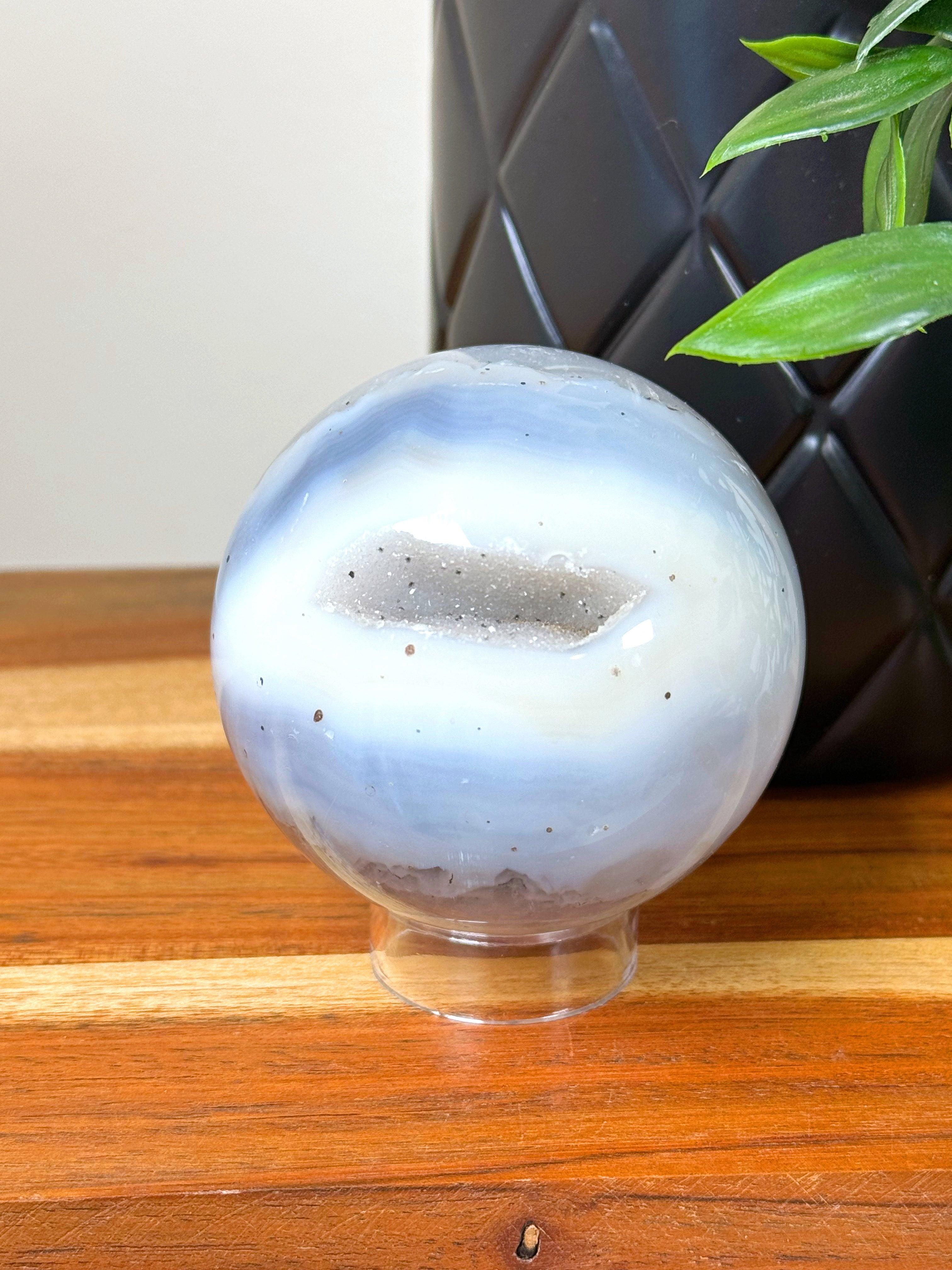 DRUZY AGATE SPHERE 16 - agate, druzy agate, googly agate, googly eye, googly eye agate, one of a kind, sphere, statement piece - The Mineral Maven