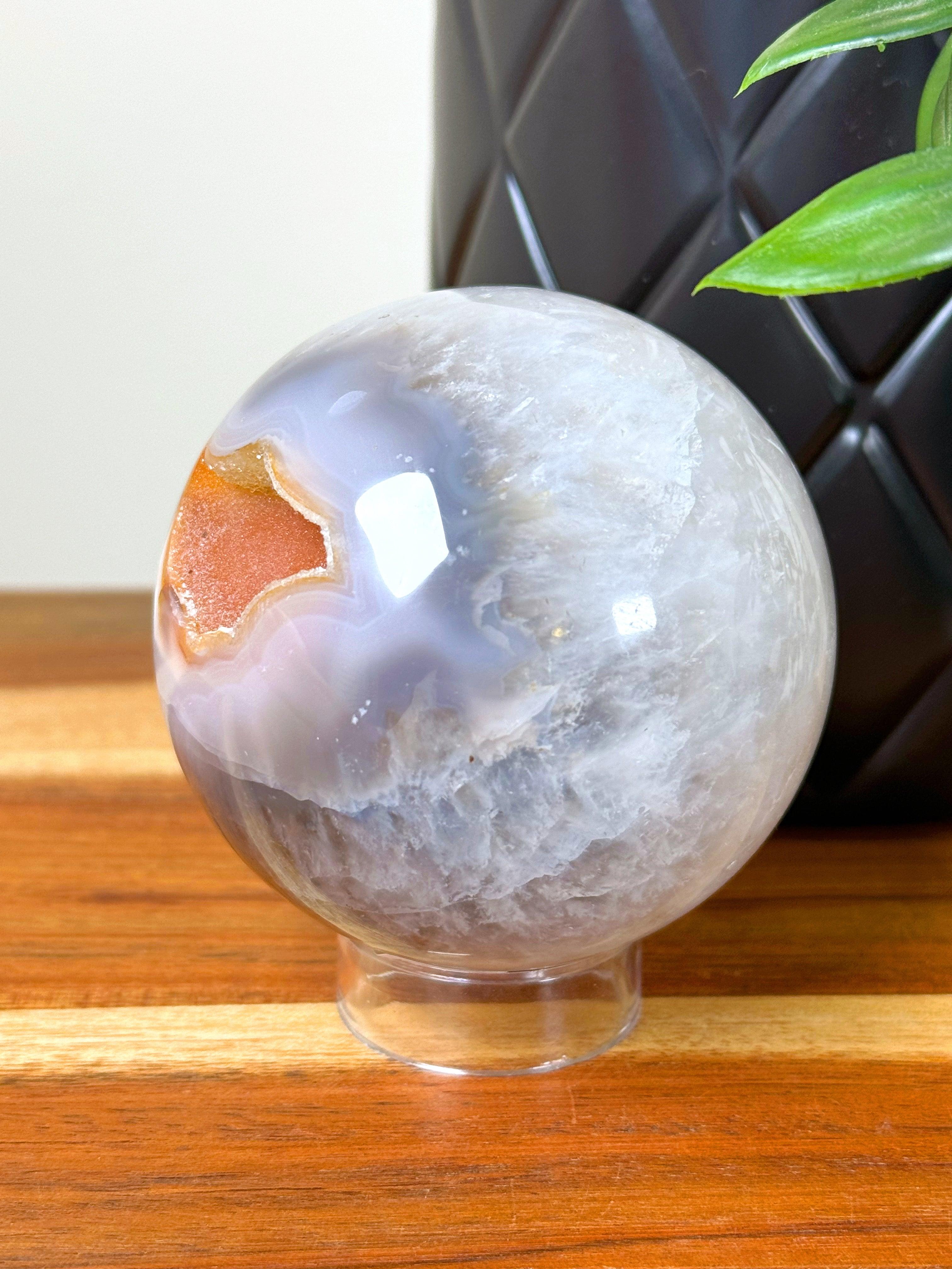 DRUZY AGATE SPHERE 17 - agate, druzy agate, googly agate, googly eye, googly eye agate, one of a kind, sphere, statement piece - The Mineral Maven