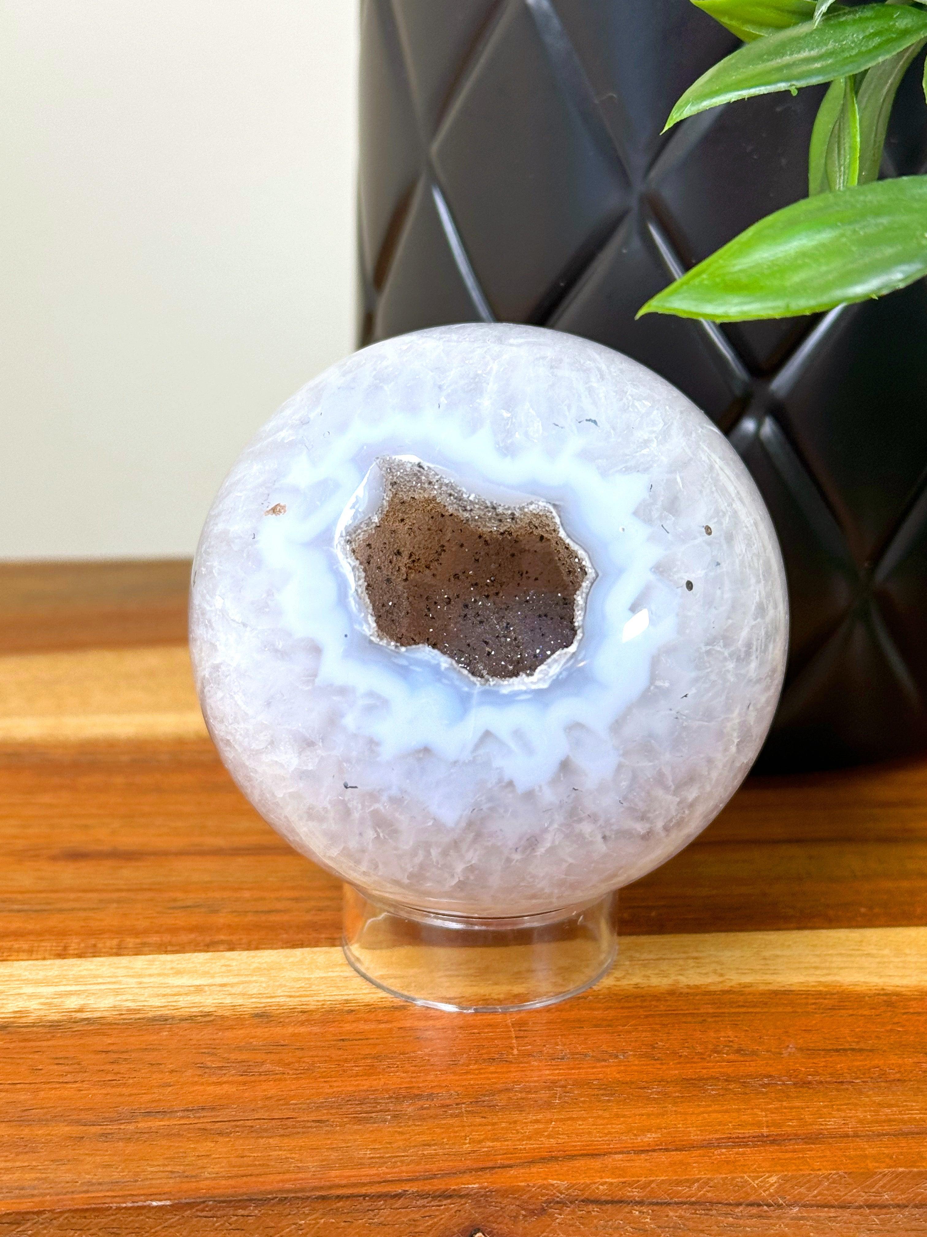 DRUZY AGATE SPHERE 18 - agate, druzy agate, googly agate, googly eye, googly eye agate, one of a kind, sphere, statement piece - The Mineral Maven