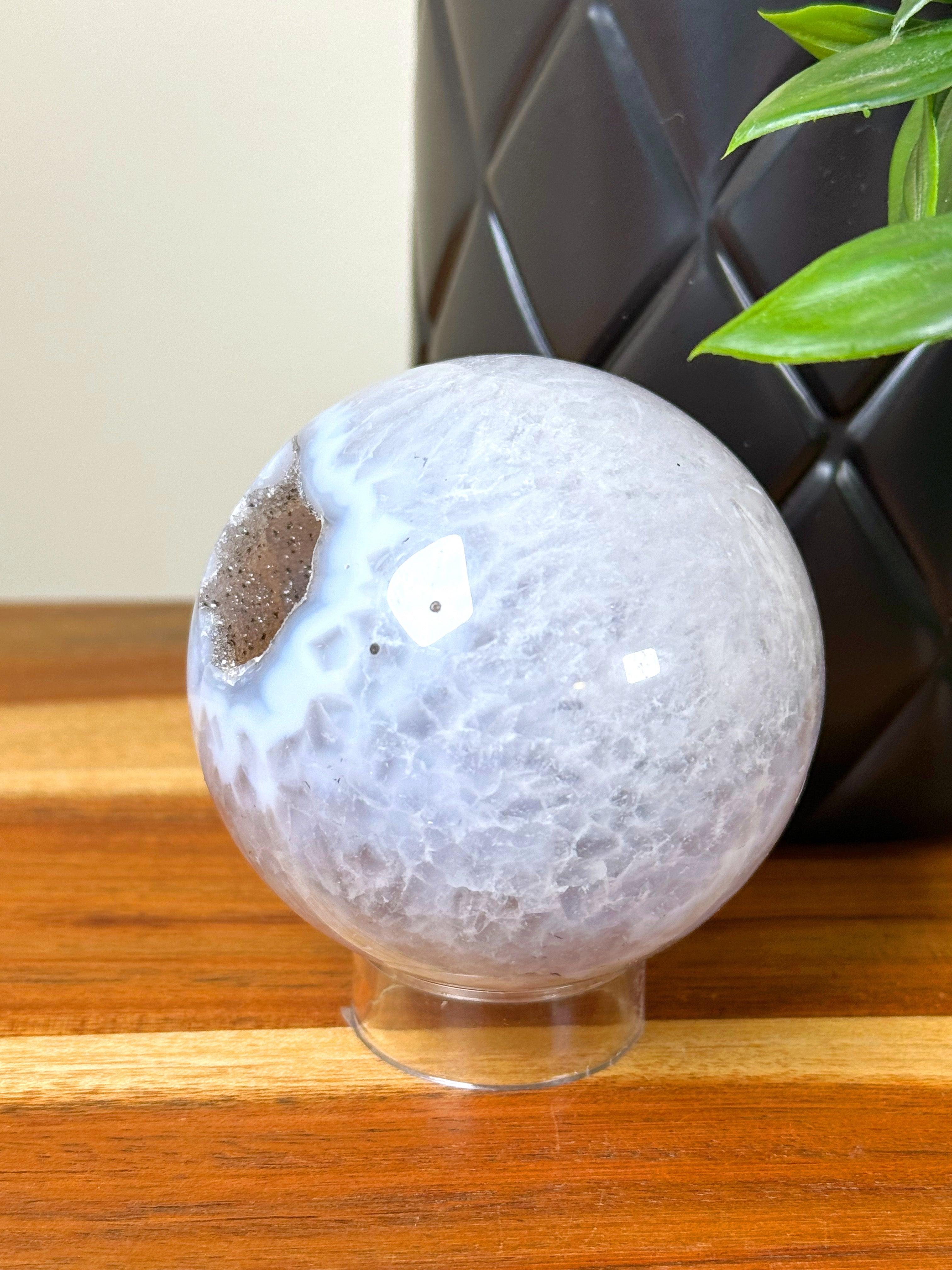 DRUZY AGATE SPHERE 18 - agate, druzy agate, googly agate, googly eye, googly eye agate, one of a kind, sphere, statement piece - The Mineral Maven