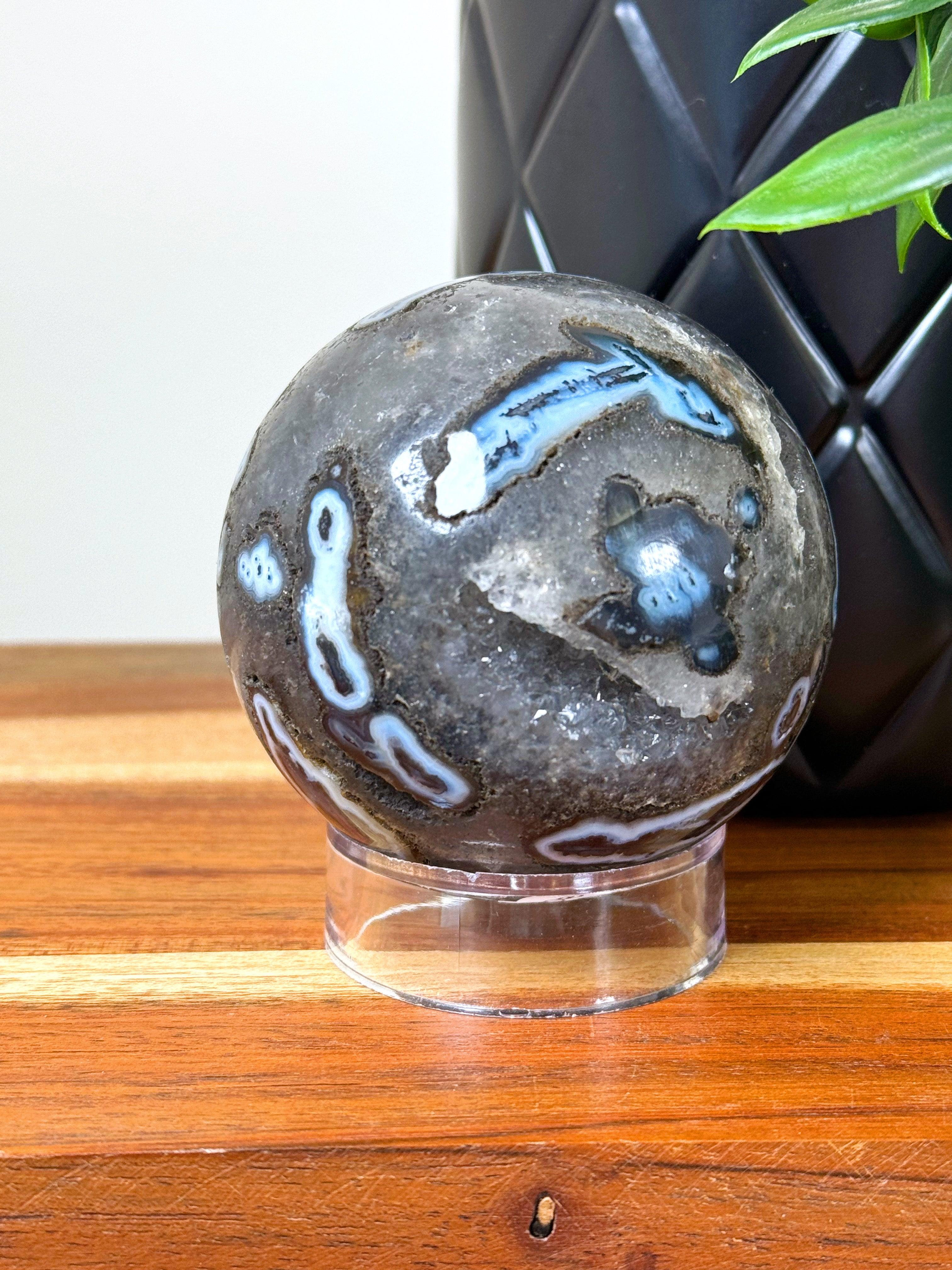 DRUZY AGATE SPHERE 19 - agate, druzy agate, googly agate, googly eye, googly eye agate, one of a kind, sphere, statement piece - The Mineral Maven