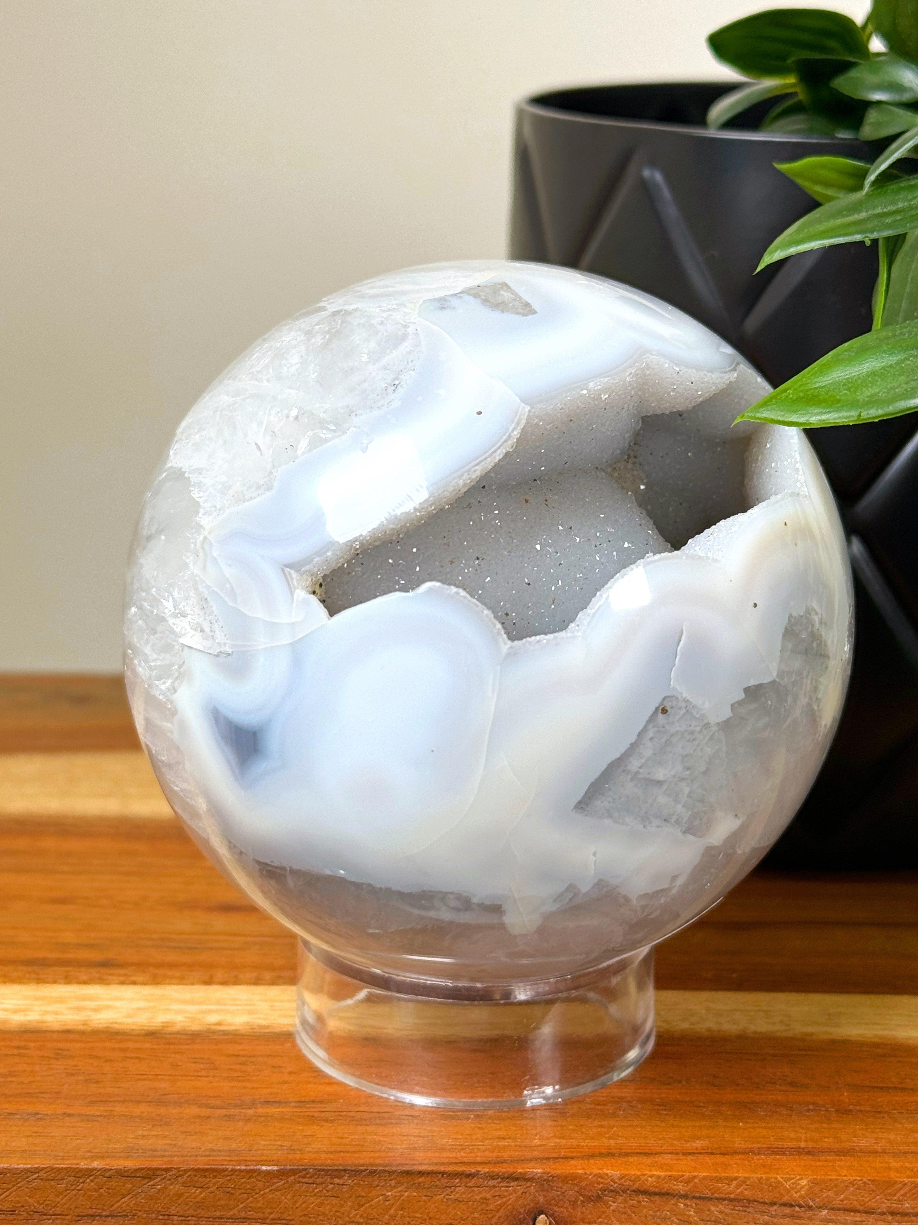 DRUZY AGATE SPHERE 2 - agate, Black Friday sale, druzy agate, googly agate, googly eye, googly eye agate, one of a kind, sphere, statement piece - The Mineral Maven