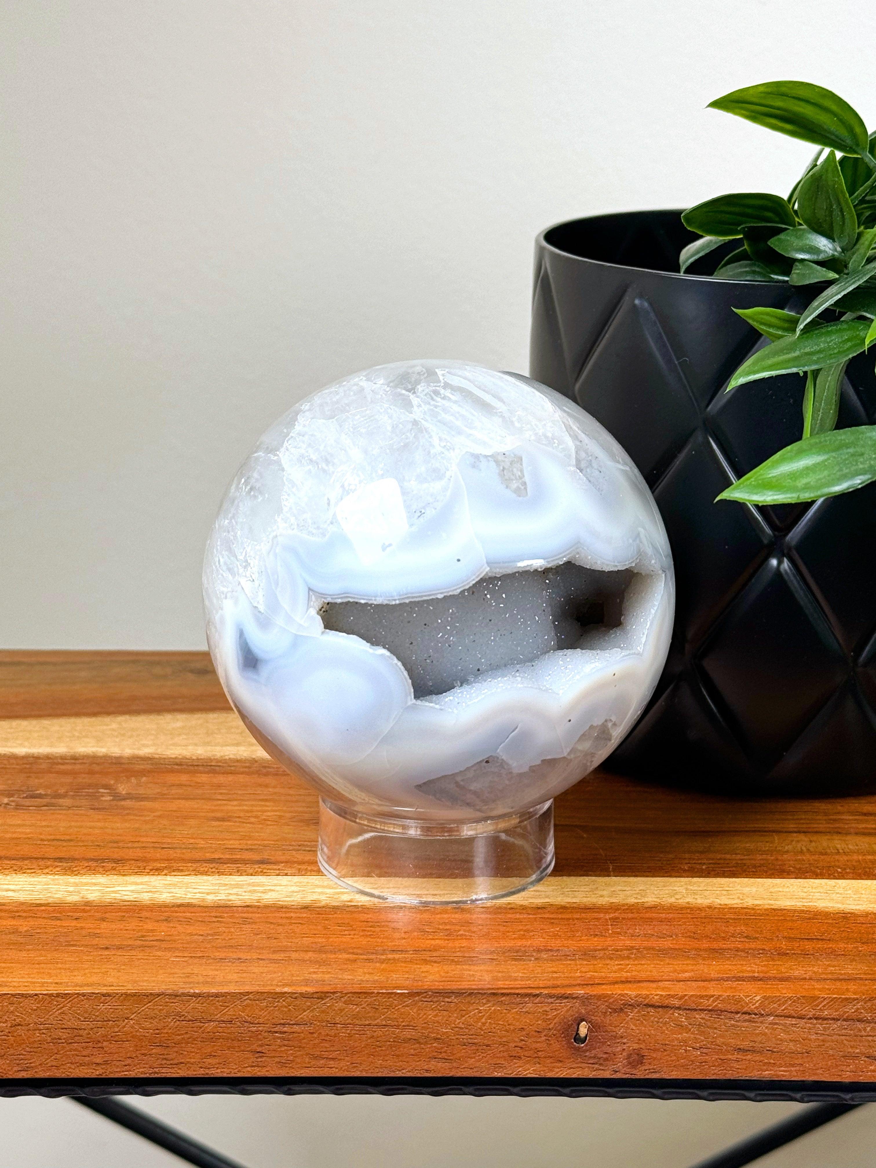 DRUZY AGATE SPHERE 2 - agate, druzy agate, googly agate, googly eye, googly eye agate, one of a kind, sphere, statement piece - The Mineral Maven