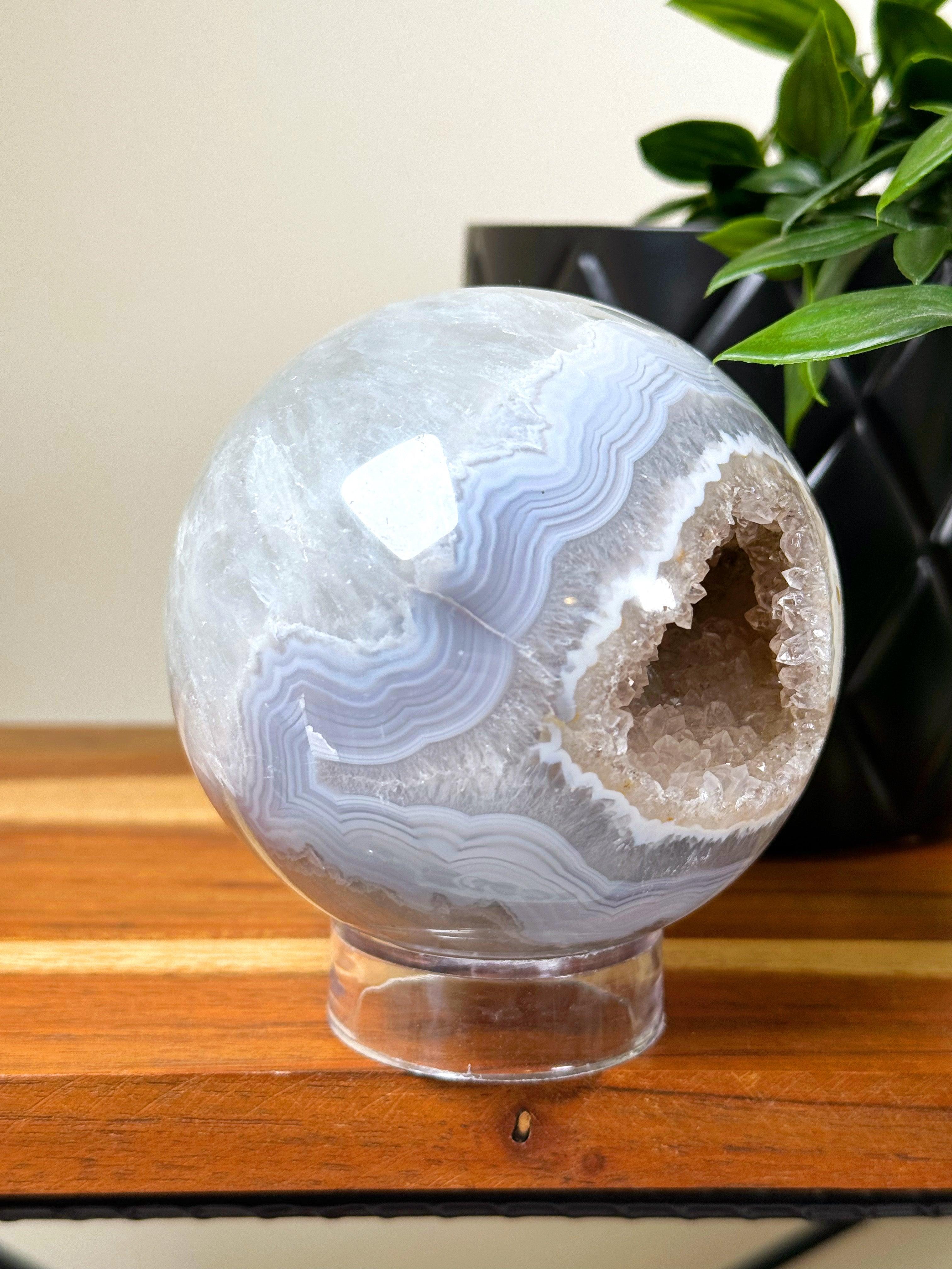 DRUZY AGATE SPHERE 3 - agate, druzy agate, googly agate, googly eye, googly eye agate, one of a kind, sphere, statement piece - The Mineral Maven