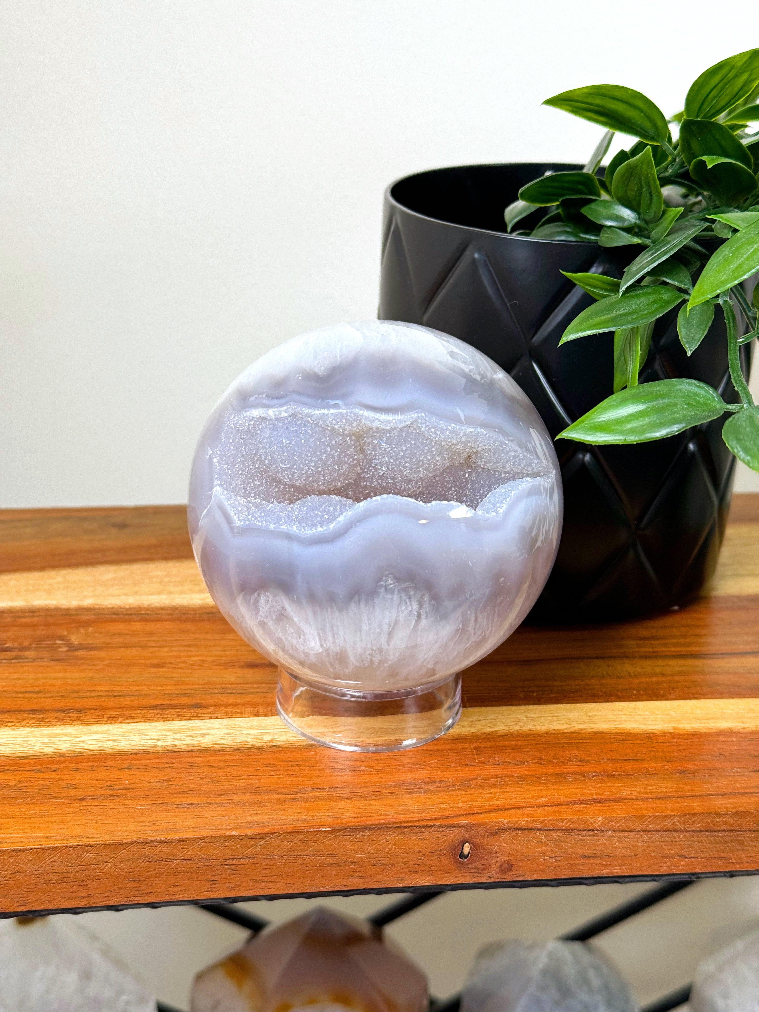 DRUZY AGATE SPHERE 4 - agate, Black Friday sale, druzy agate, googly agate, googly eye, googly eye agate, one of a kind, sphere, statement piece - The Mineral Maven