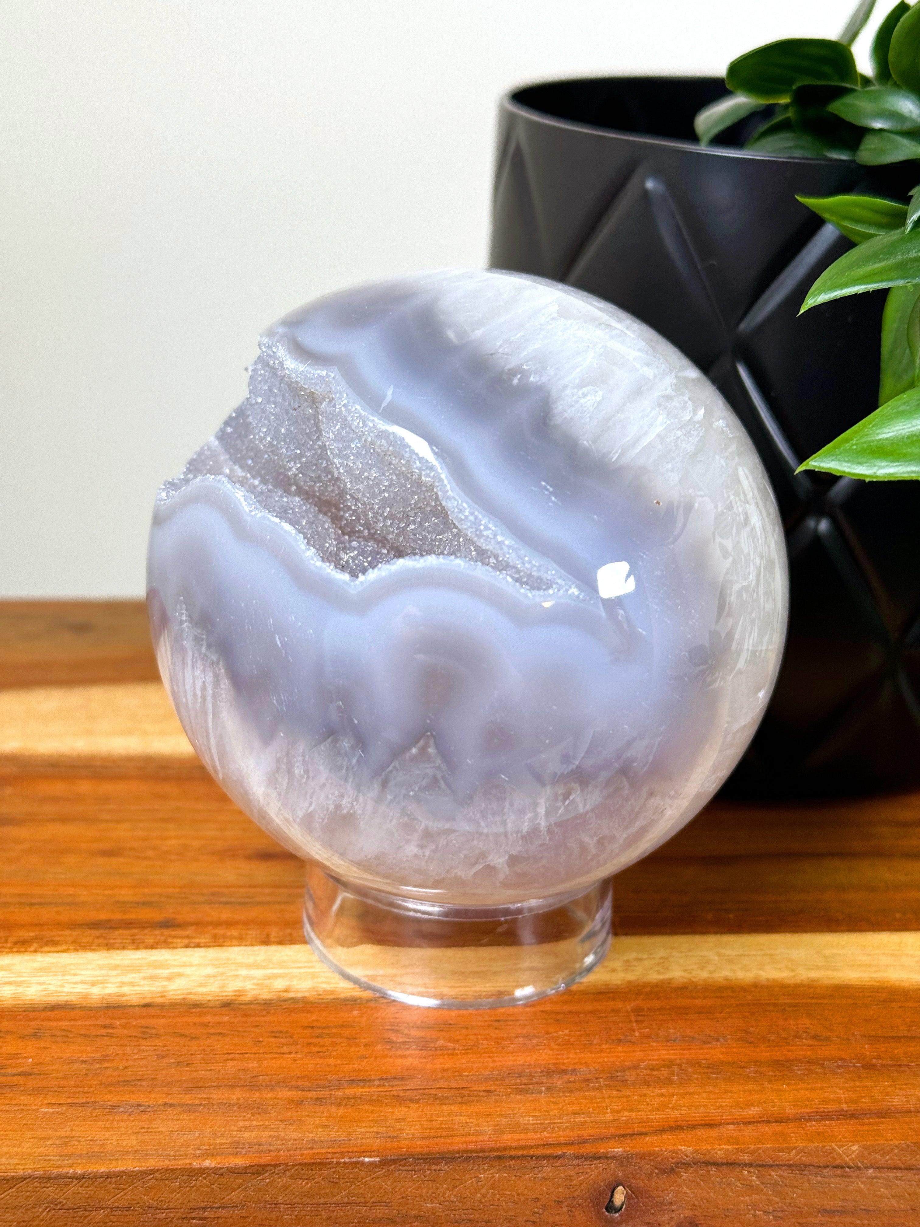 DRUZY AGATE SPHERE 4 - agate, druzy agate, googly agate, googly eye, googly eye agate, one of a kind, sphere, statement piece - The Mineral Maven
