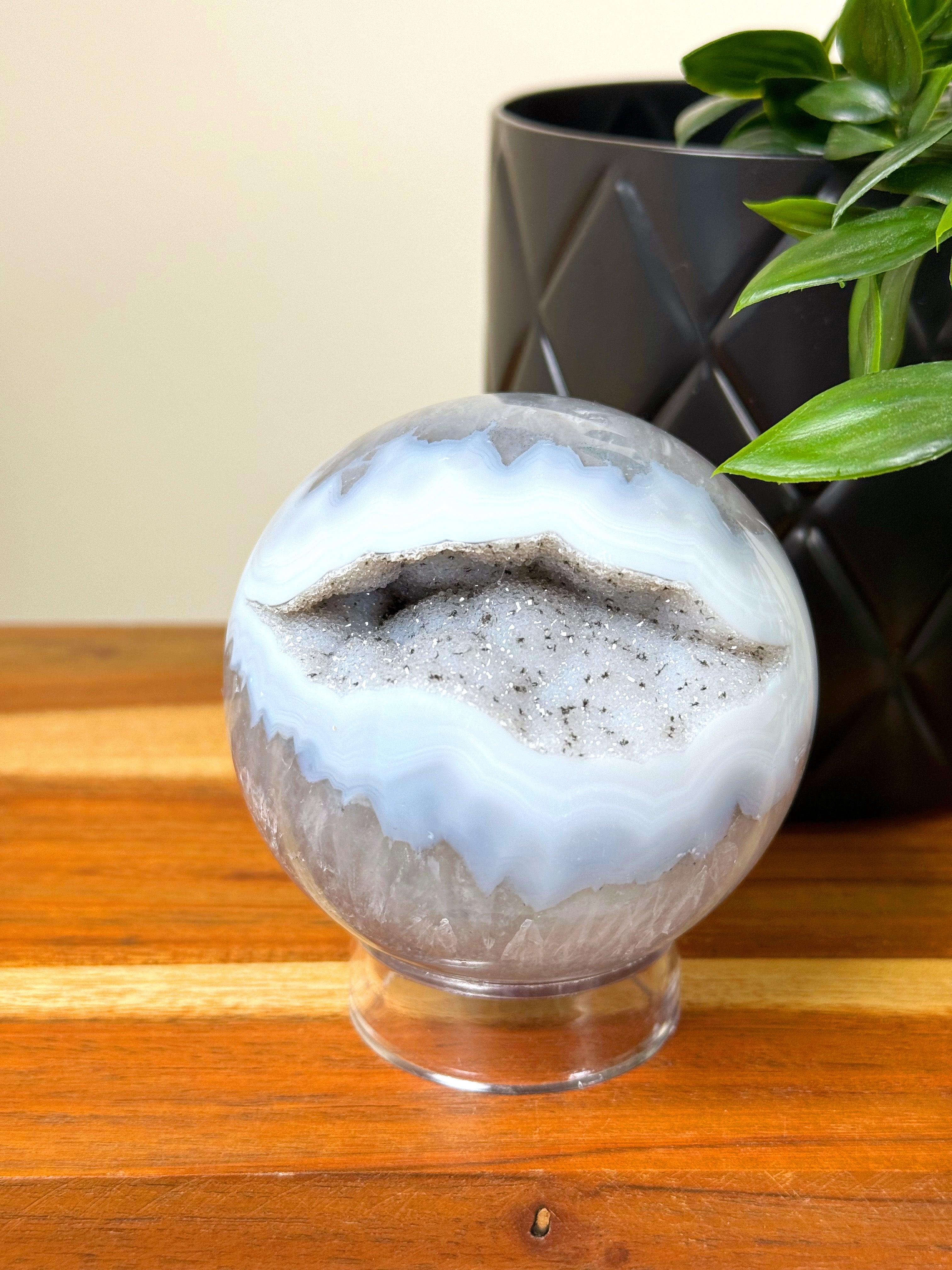 DRUZY AGATE SPHERE 5 - agate, druzy agate, googly agate, googly eye, googly eye agate, one of a kind, sphere, statement piece - The Mineral Maven
