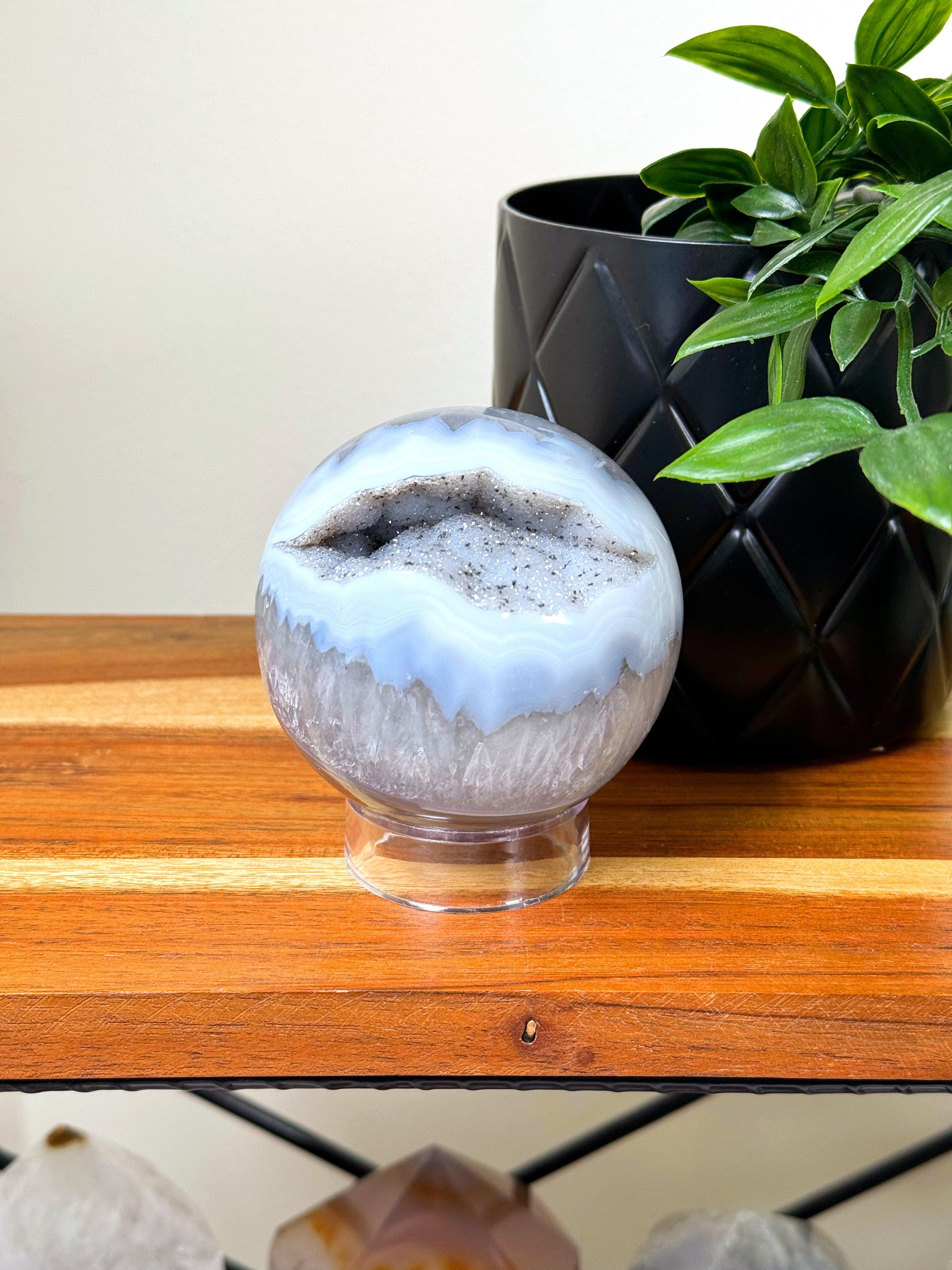 DRUZY AGATE SPHERE 5 - agate, druzy agate, googly agate, googly eye, googly eye agate, one of a kind, sphere, statement piece - The Mineral Maven