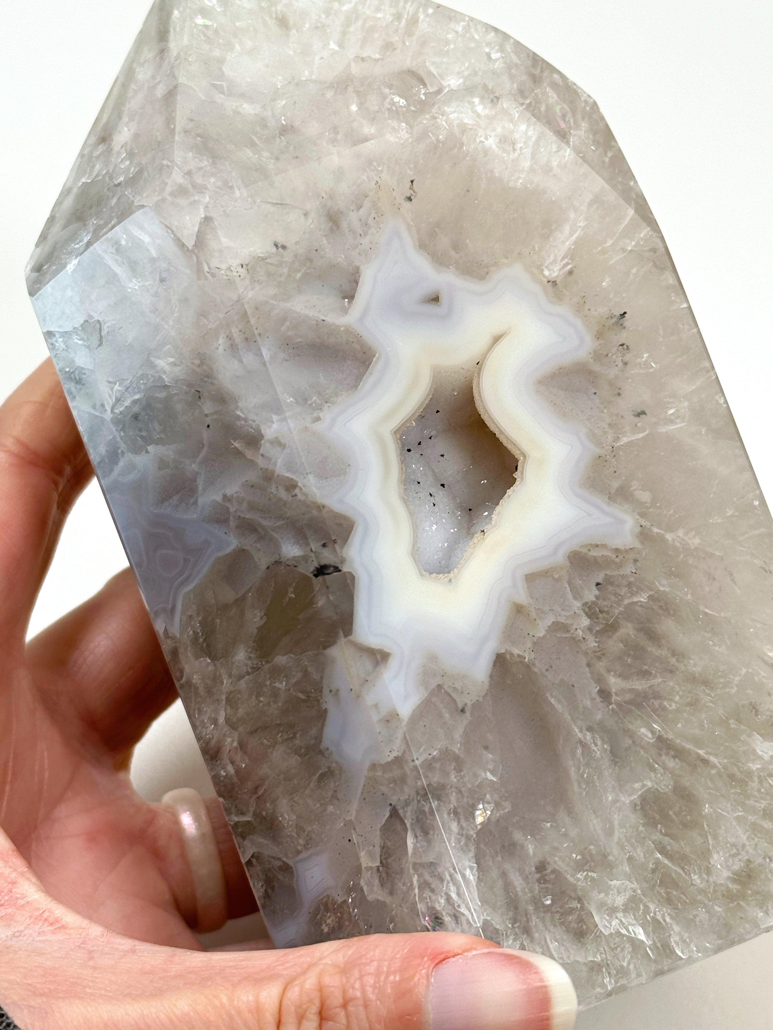 DRUZY AGATE TOWER 1 - agate, Black Friday sale, druzy agate, googly agate, googly eye, googly eye agate, one of a kind, point, statement piece, tower - The Mineral Maven