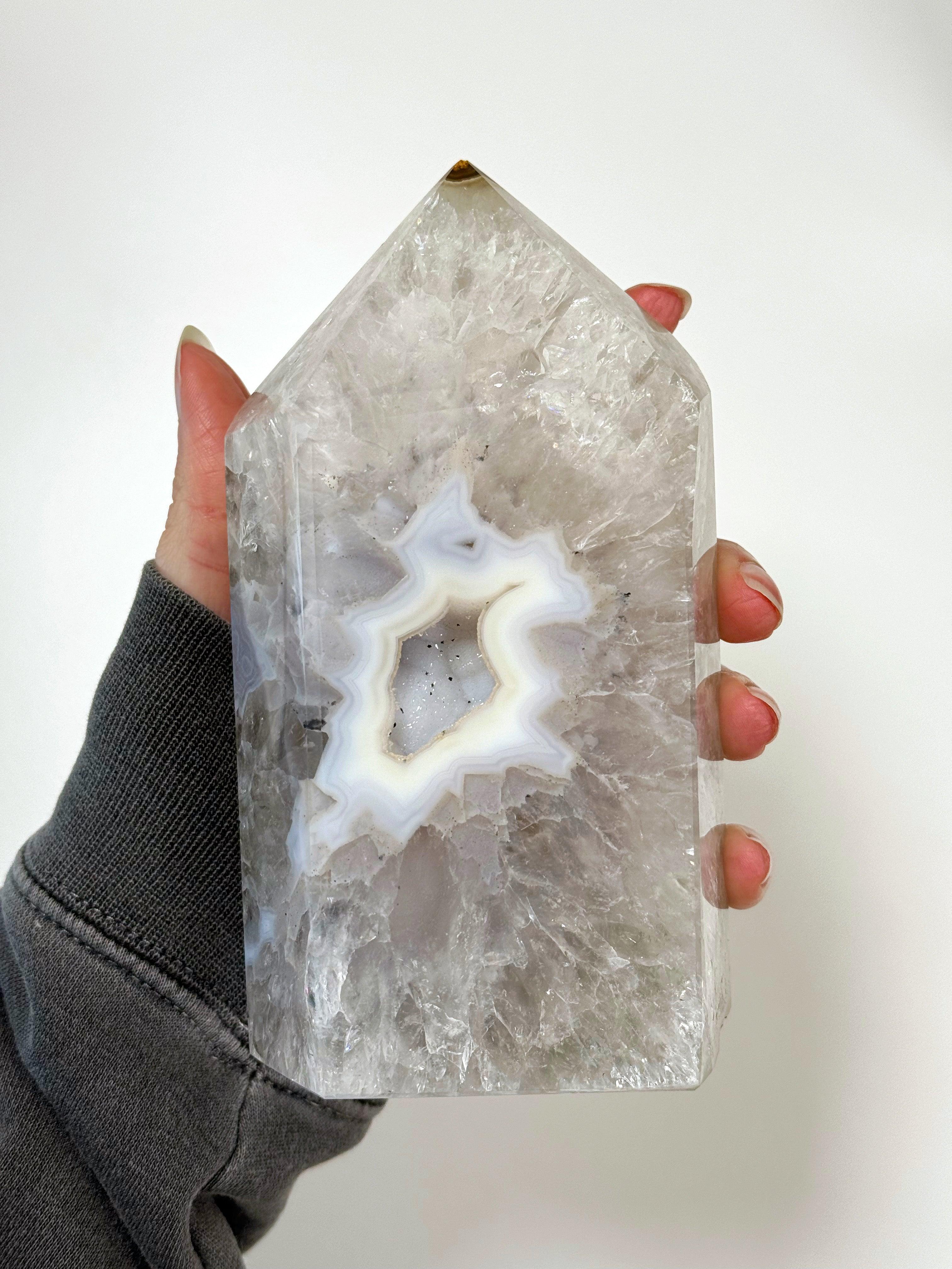 DRUZY AGATE TOWER 1 - agate, Black Friday sale, druzy agate, googly agate, googly eye, googly eye agate, one of a kind, point, statement piece, tower - The Mineral Maven