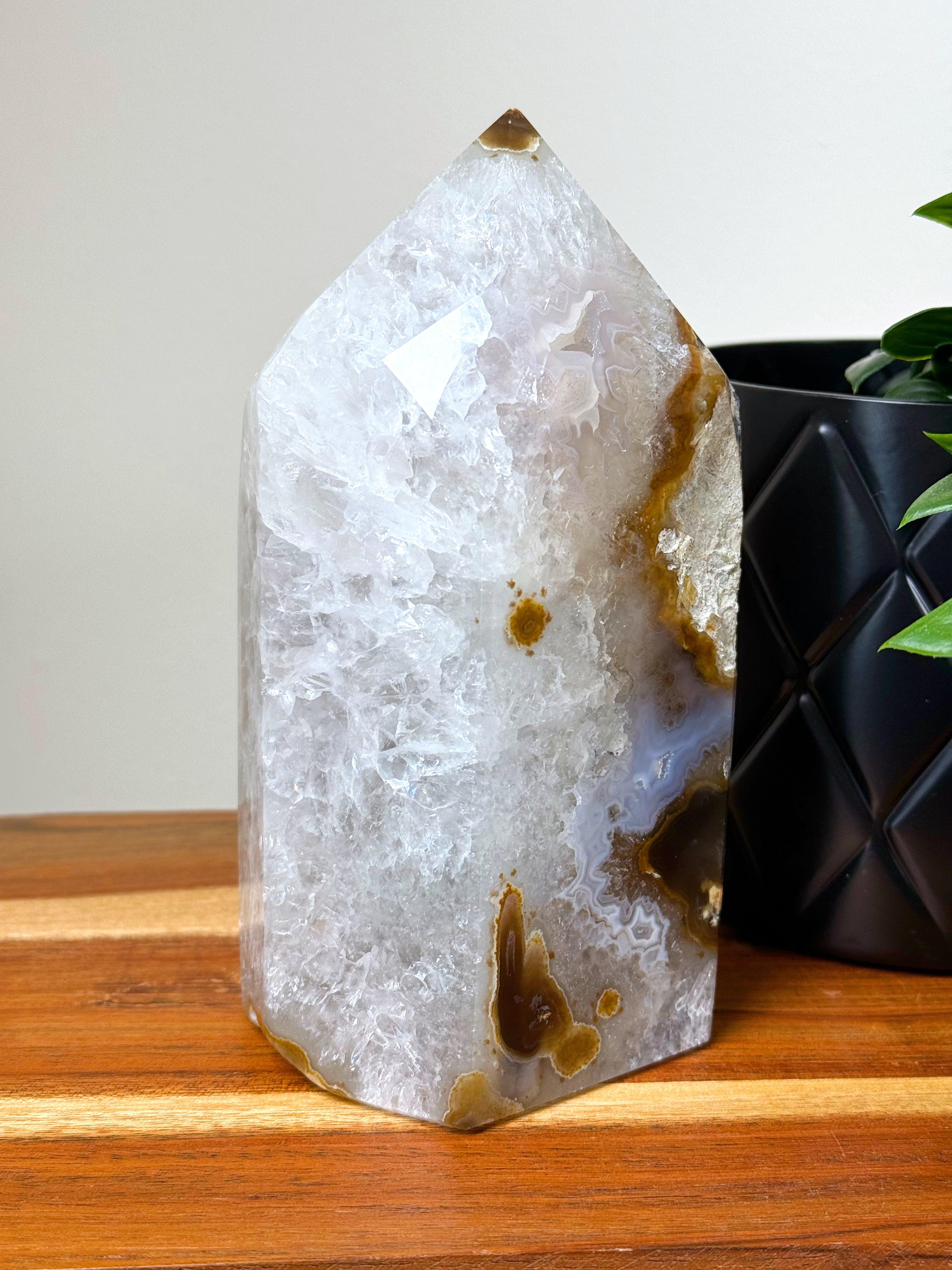 DRUZY AGATE TOWER 1 - agate, Black Friday sale, druzy agate, googly agate, googly eye, googly eye agate, one of a kind, point, statement piece, tower - The Mineral Maven