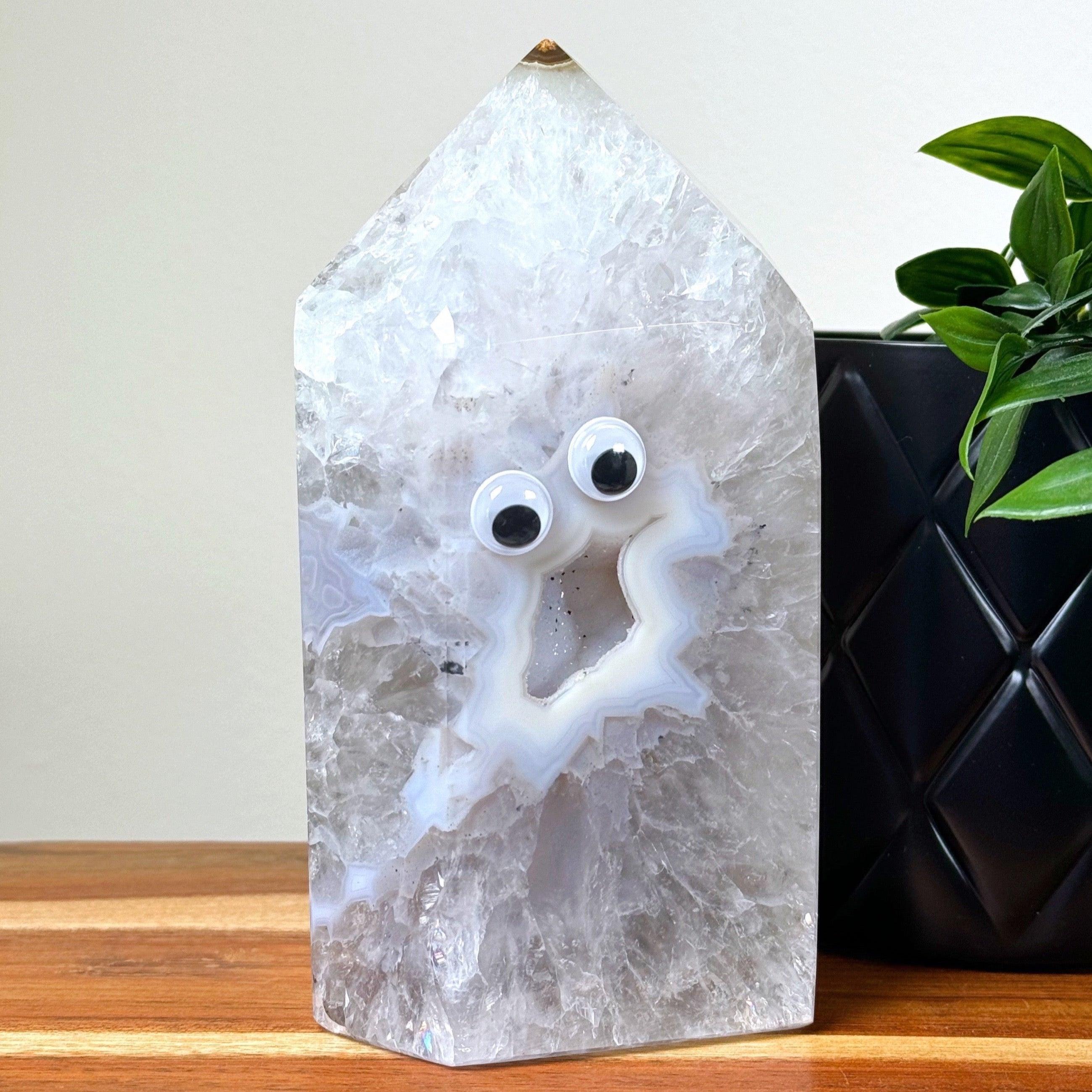 DRUZY AGATE TOWER 1 - agate, druzy agate, googly agate, googly eye, googly eye agate, one of a kind, point, statement piece, tower - The Mineral Maven