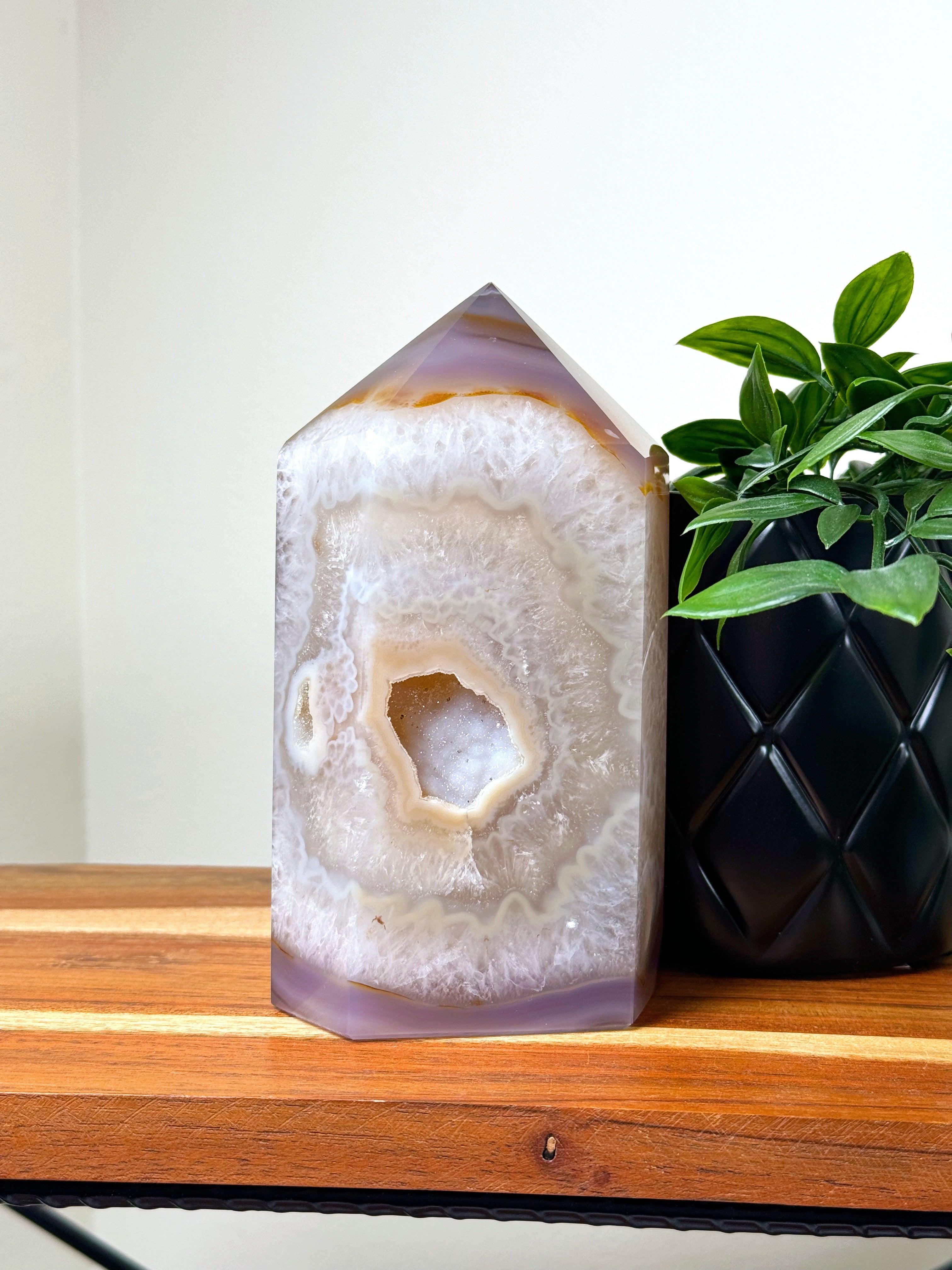 DRUZY AGATE TOWER 2 - agate, Black Friday sale, druzy agate, googly agate, googly eye, googly eye agate, one of a kind, point, statement piece, tower - The Mineral Maven