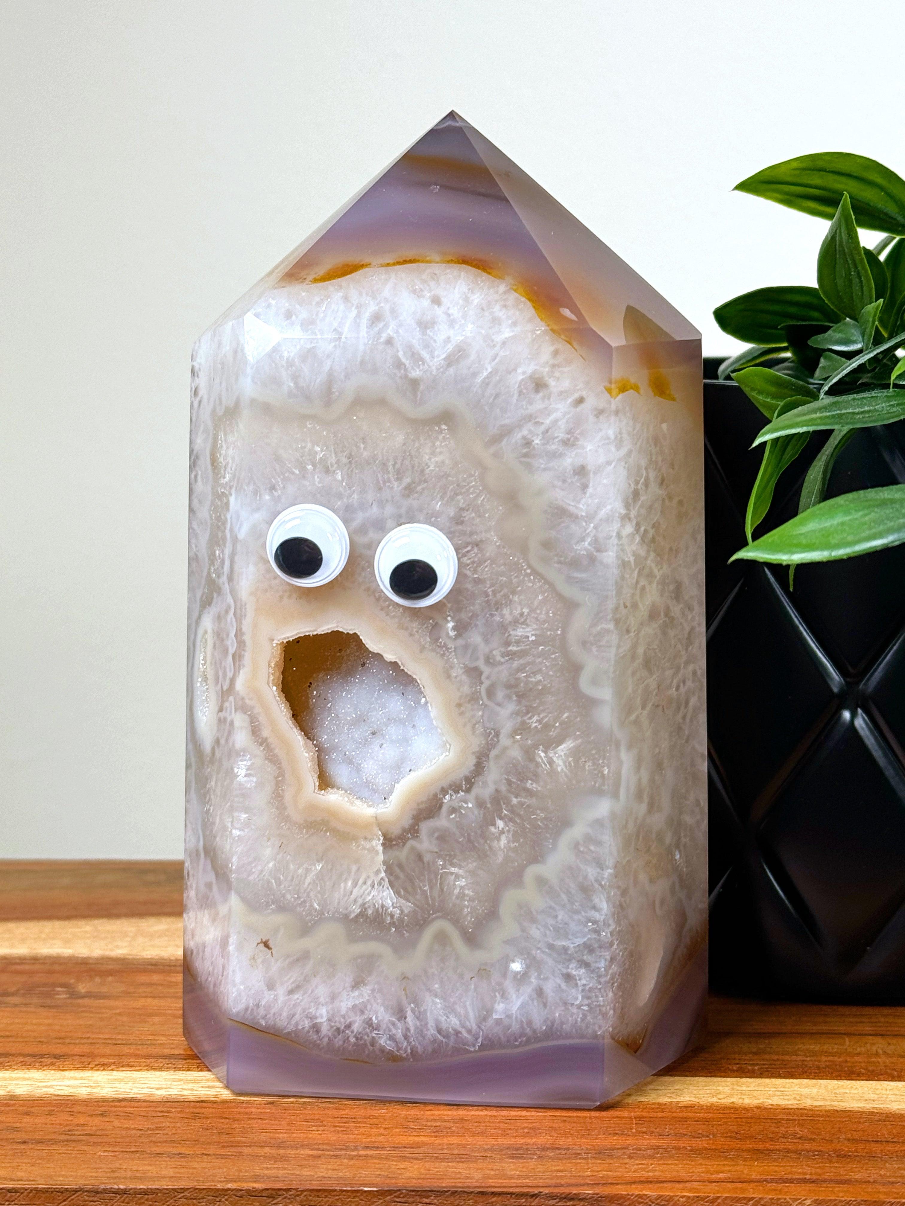 DRUZY AGATE TOWER 2 - agate, druzy agate, googly agate, googly eye, googly eye agate, one of a kind, point, statement piece, tower - The Mineral Maven