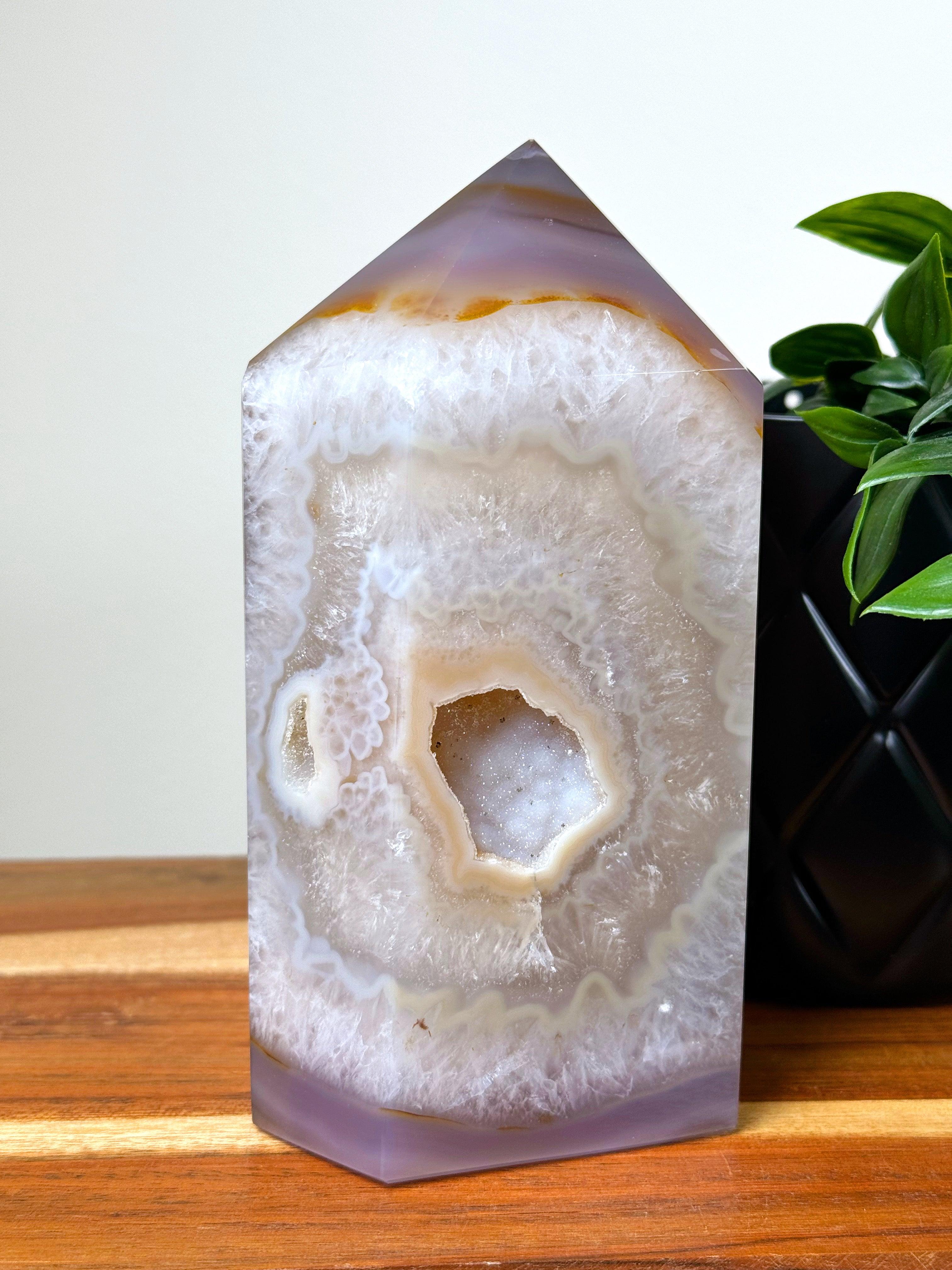 DRUZY AGATE TOWER 2 - agate, druzy agate, googly agate, googly eye, googly eye agate, one of a kind, point, statement piece, tower - The Mineral Maven