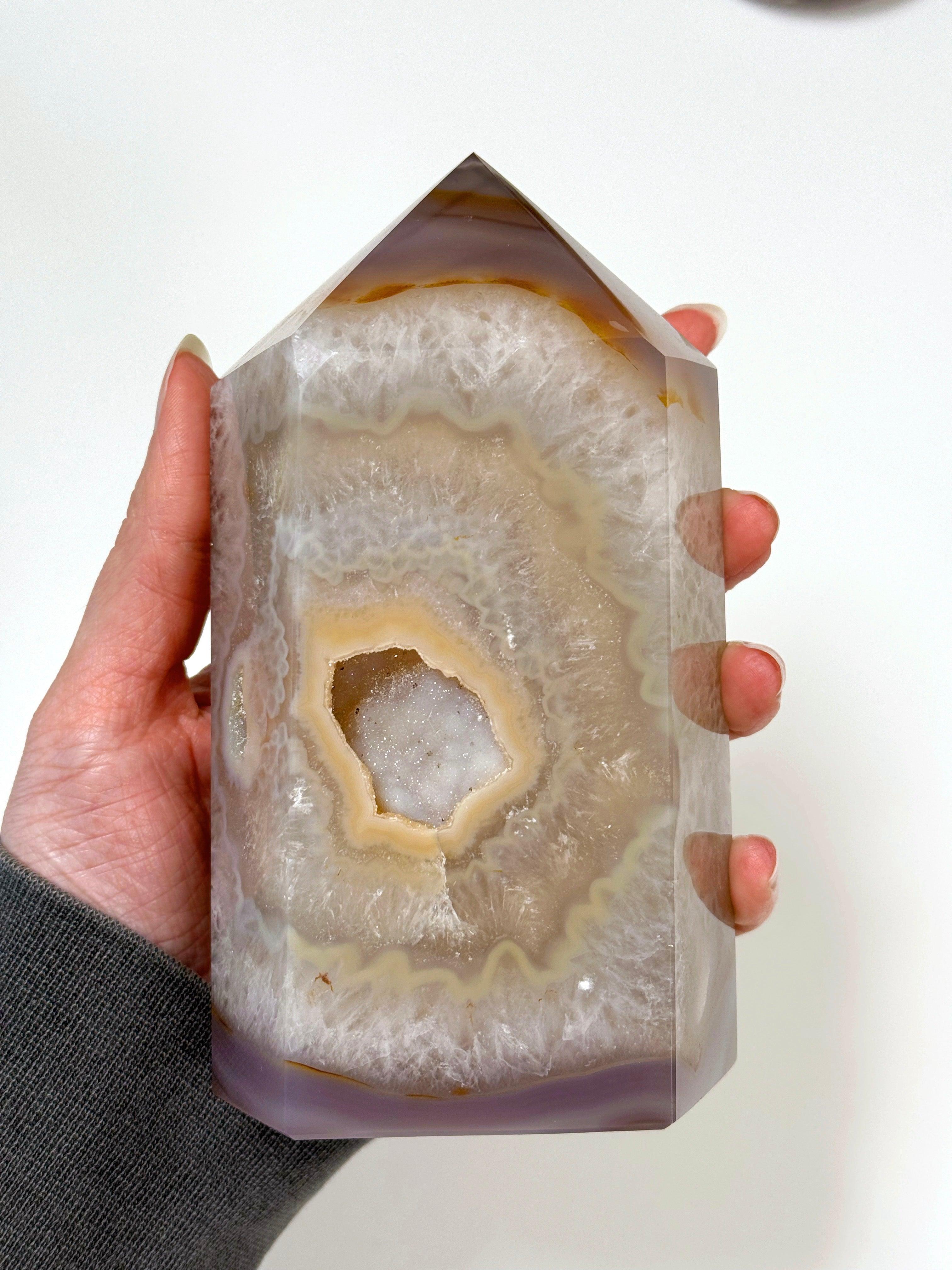 DRUZY AGATE TOWER 2 - agate, druzy agate, googly agate, googly eye, googly eye agate, one of a kind, point, statement piece, tower - The Mineral Maven