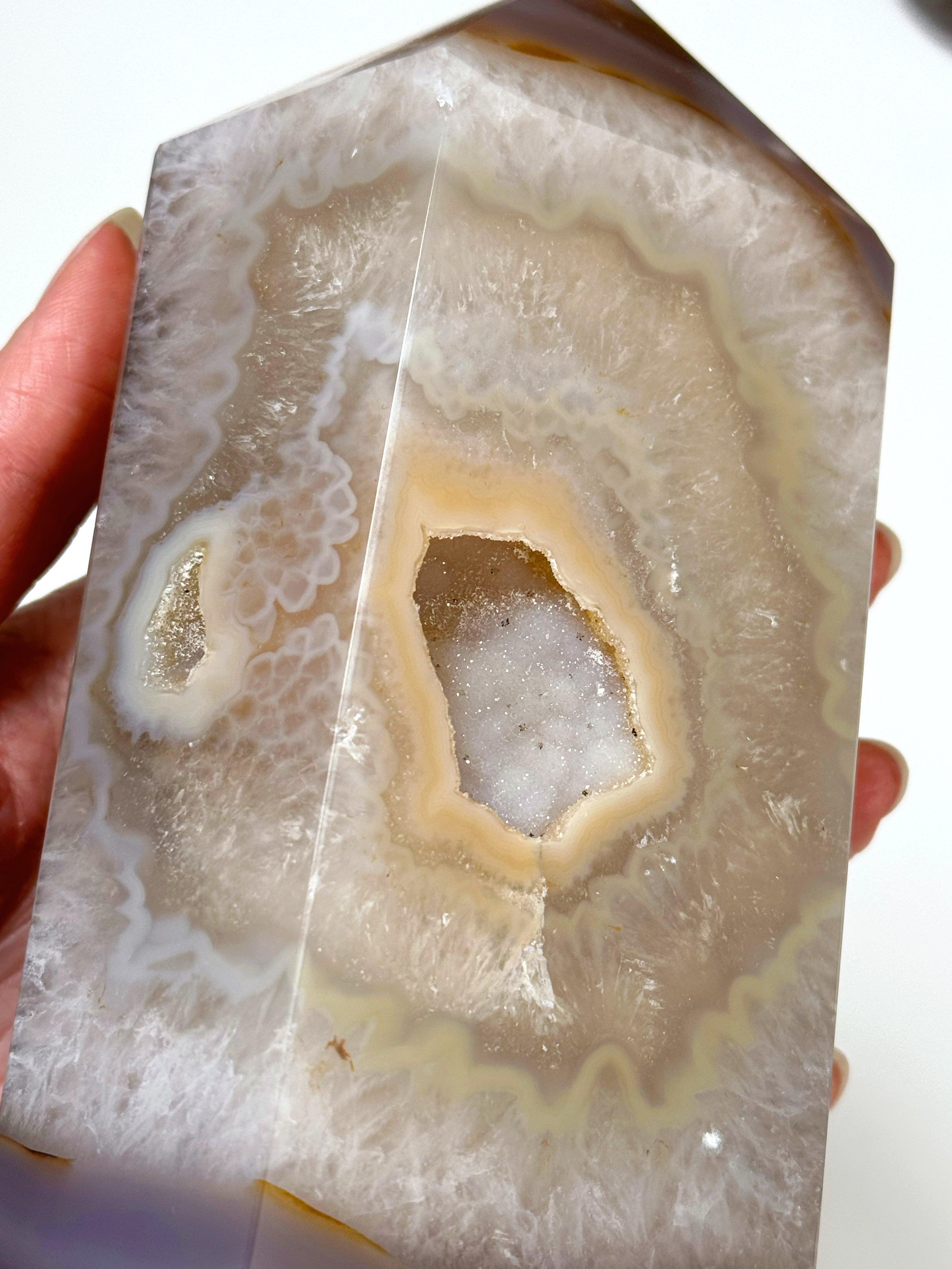 DRUZY AGATE TOWER 2 - agate, druzy agate, googly agate, googly eye, googly eye agate, one of a kind, point, statement piece, tower - The Mineral Maven