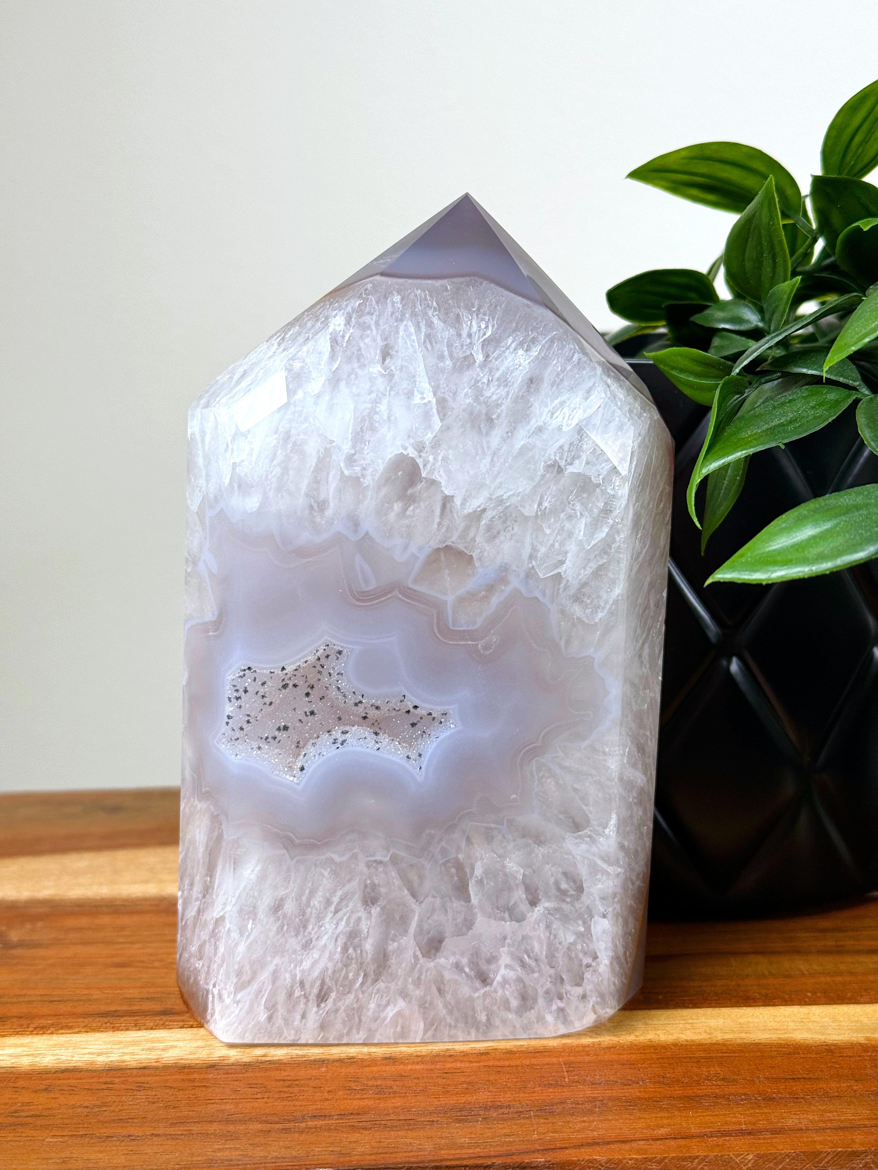 DRUZY AGATE TOWER 3 - agate, druzy agate, googly agate, googly eye, googly eye agate, one of a kind, point, statement piece, tower - The Mineral Maven