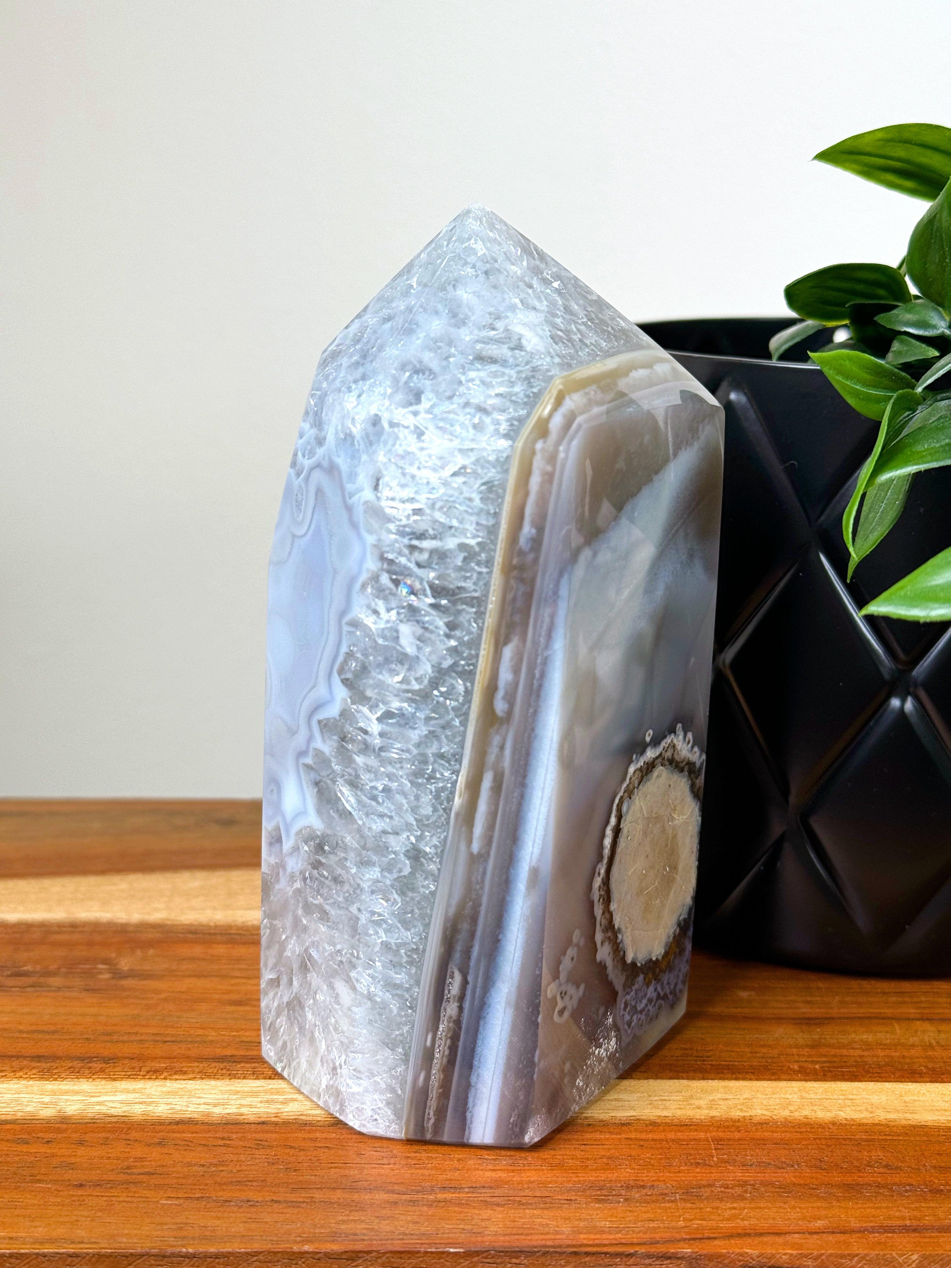 DRUZY AGATE TOWER 4 - agate, druzy agate, googly agate, googly eye, googly eye agate, one of a kind, point, statement piece, tower - The Mineral Maven