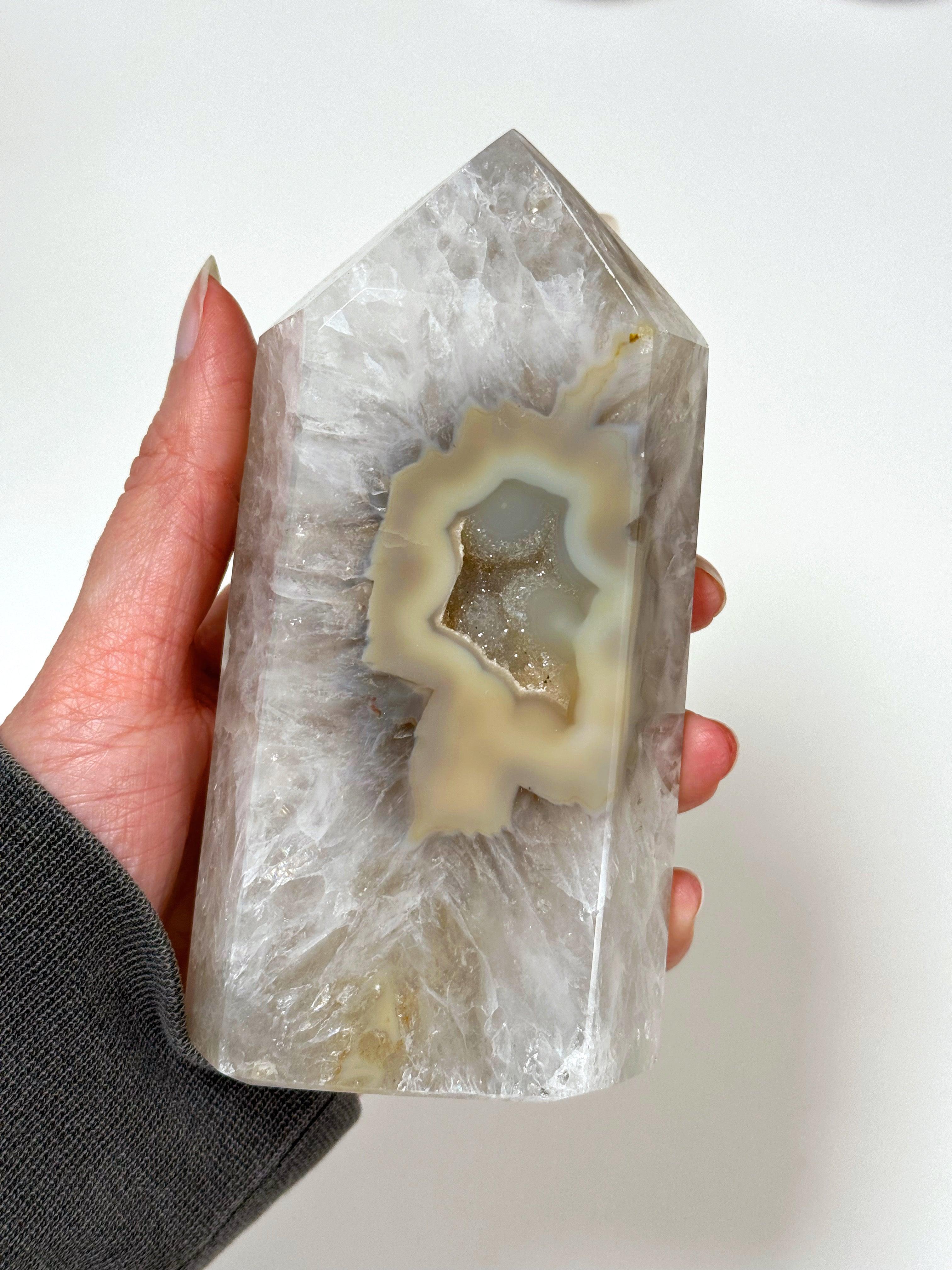 DRUZY AGATE TOWER 5 - agate, Black Friday sale, druzy agate, googly agate, googly eye, googly eye agate, one of a kind, point, statement piece, tower - The Mineral Maven