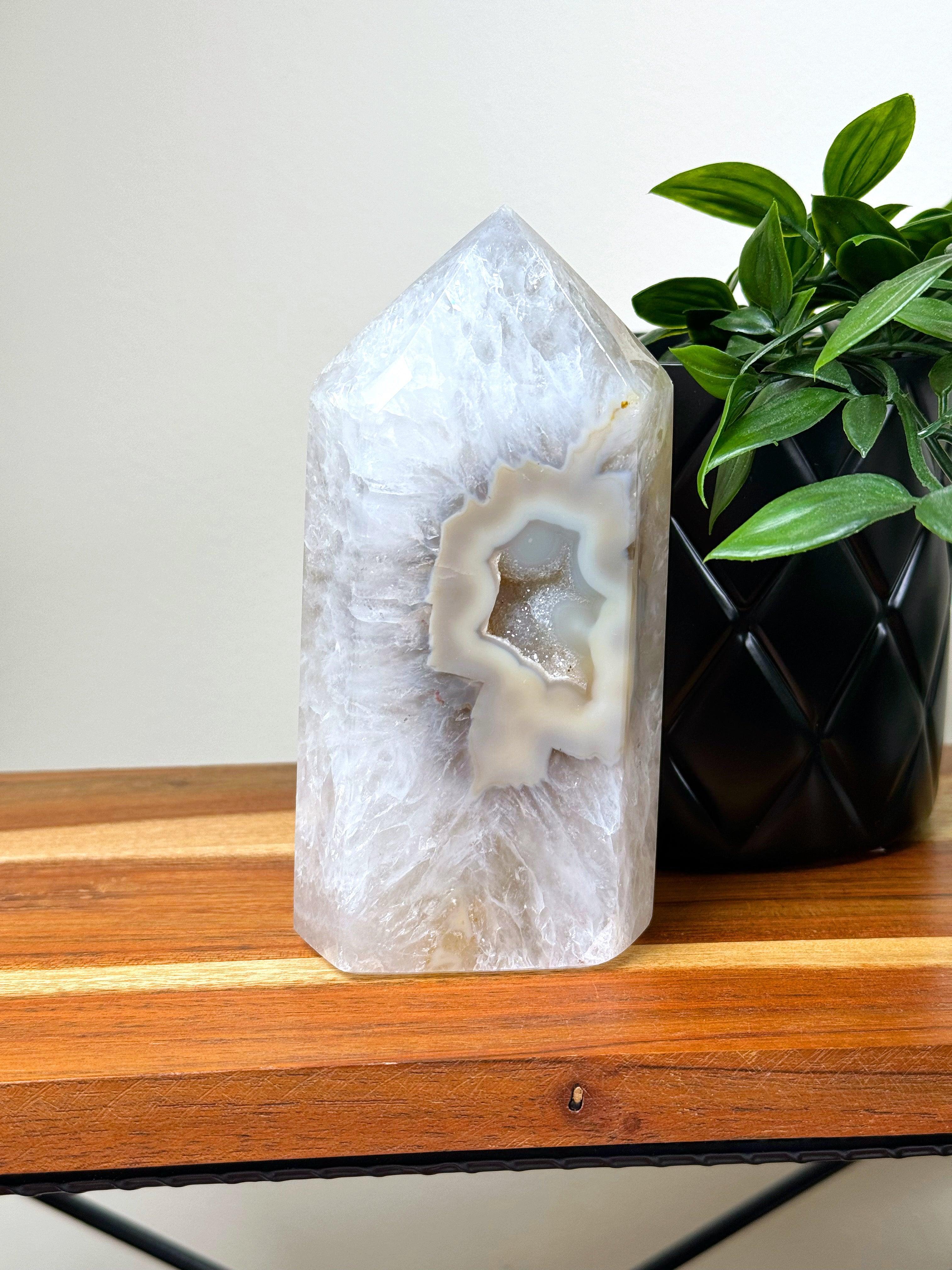 DRUZY AGATE TOWER 5 - agate, Black Friday sale, druzy agate, googly agate, googly eye, googly eye agate, one of a kind, point, statement piece, tower - The Mineral Maven