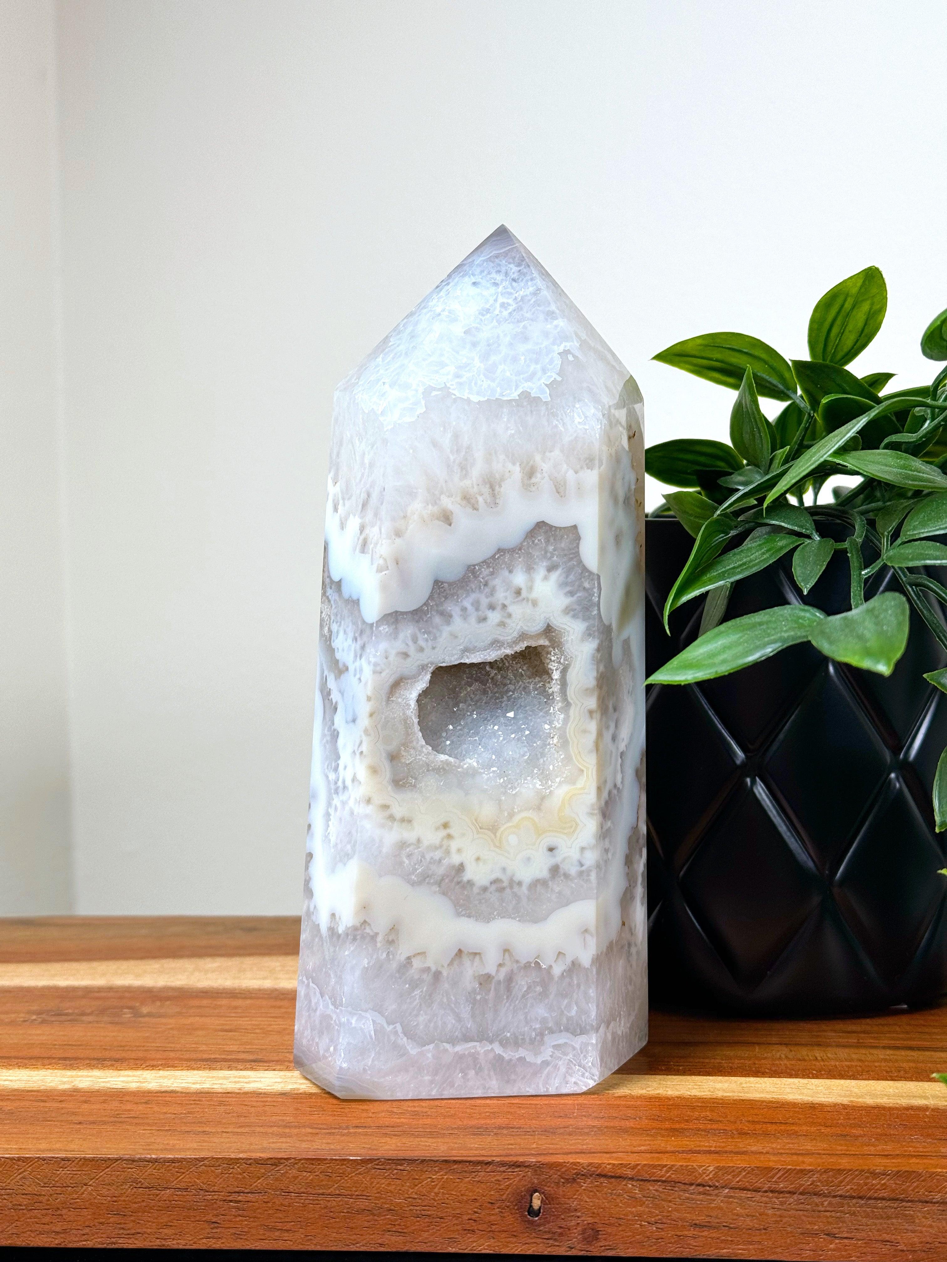DRUZY AGATE TOWER 7 - agate, druzy agate, googly agate, googly eye, googly eye agate, one of a kind, point, statement piece, tower - The Mineral Maven