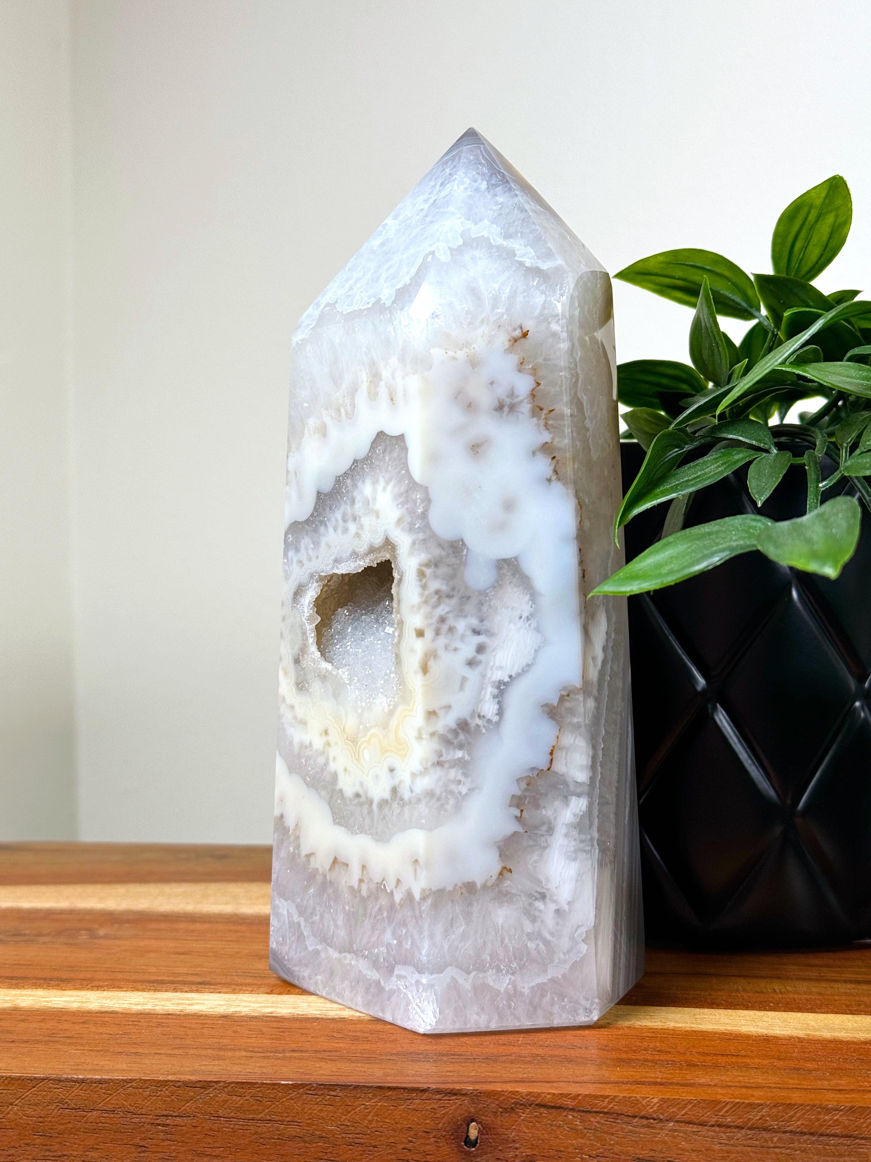 DRUZY AGATE TOWER 7 - agate, druzy agate, googly agate, googly eye, googly eye agate, one of a kind, point, statement piece, tower - The Mineral Maven