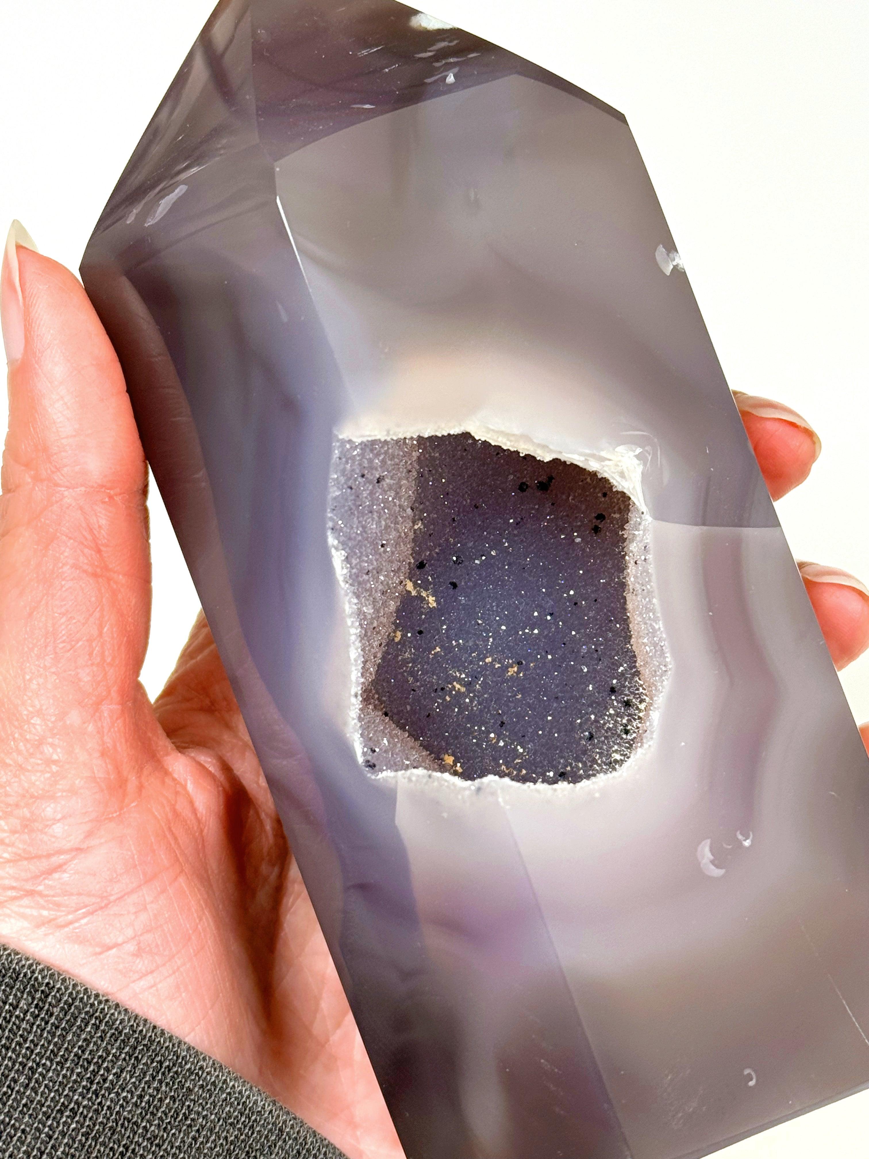 DRUZY AGATE TOWER 8 - agate, Black Friday sale, druzy agate, googly agate, googly eye, googly eye agate, one of a kind, point, statement piece, tower - The Mineral Maven