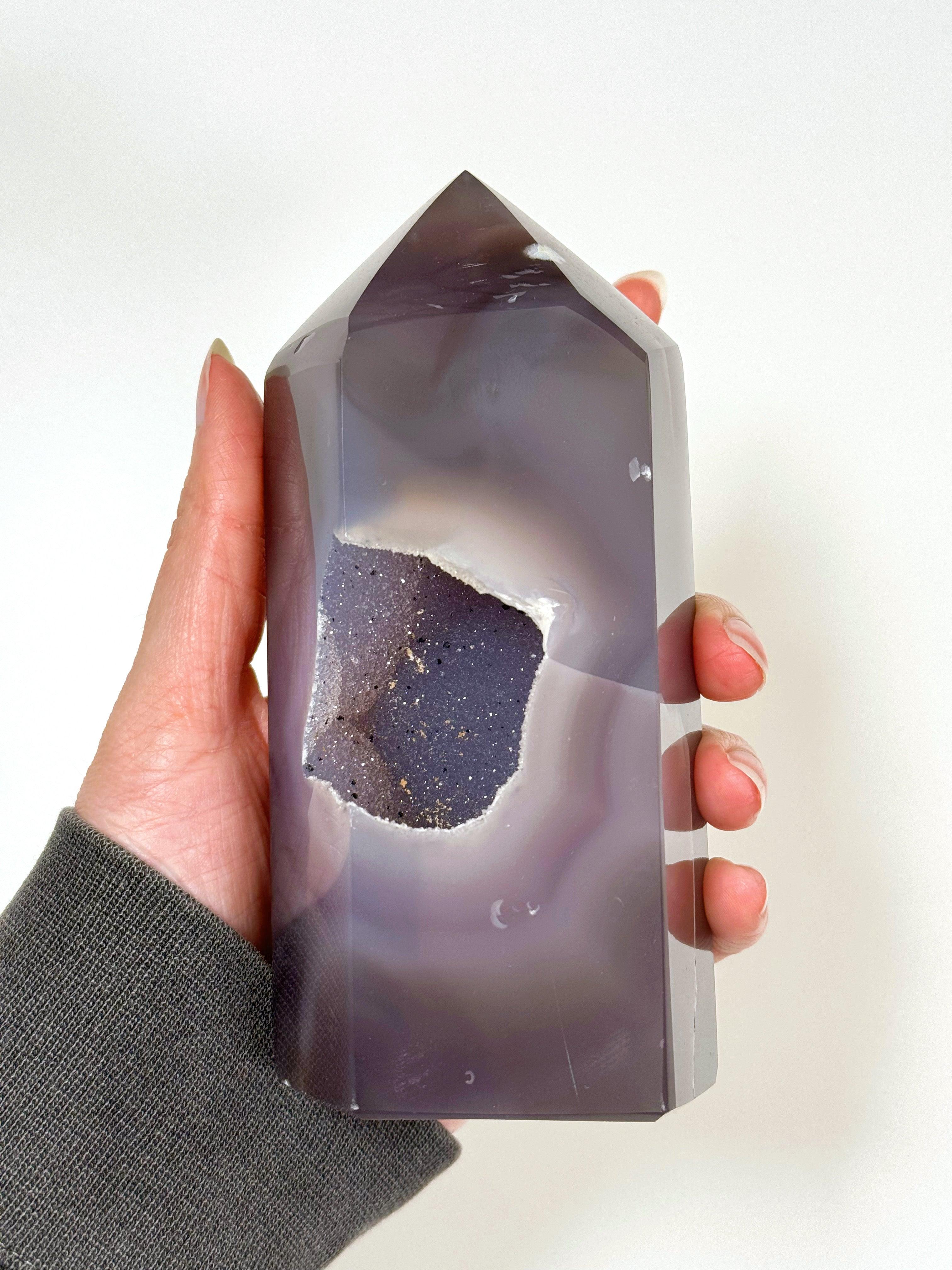 DRUZY AGATE TOWER 8 - agate, Black Friday sale, druzy agate, googly agate, googly eye, googly eye agate, one of a kind, point, statement piece, tower - The Mineral Maven