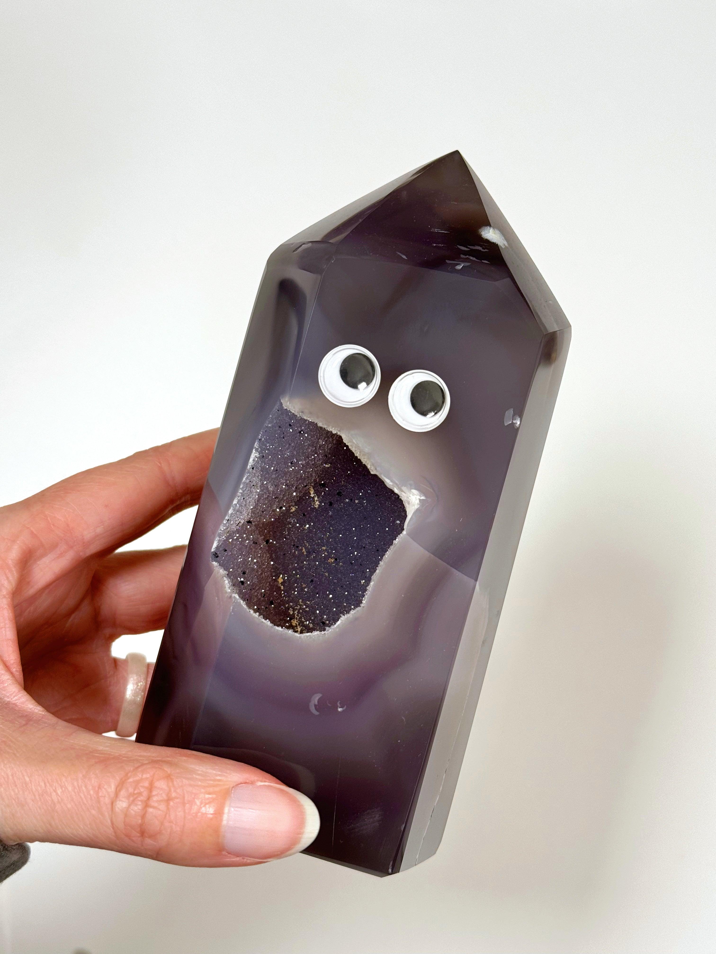 DRUZY AGATE TOWER 8 - agate, Black Friday sale, druzy agate, googly agate, googly eye, googly eye agate, one of a kind, point, statement piece, tower - The Mineral Maven