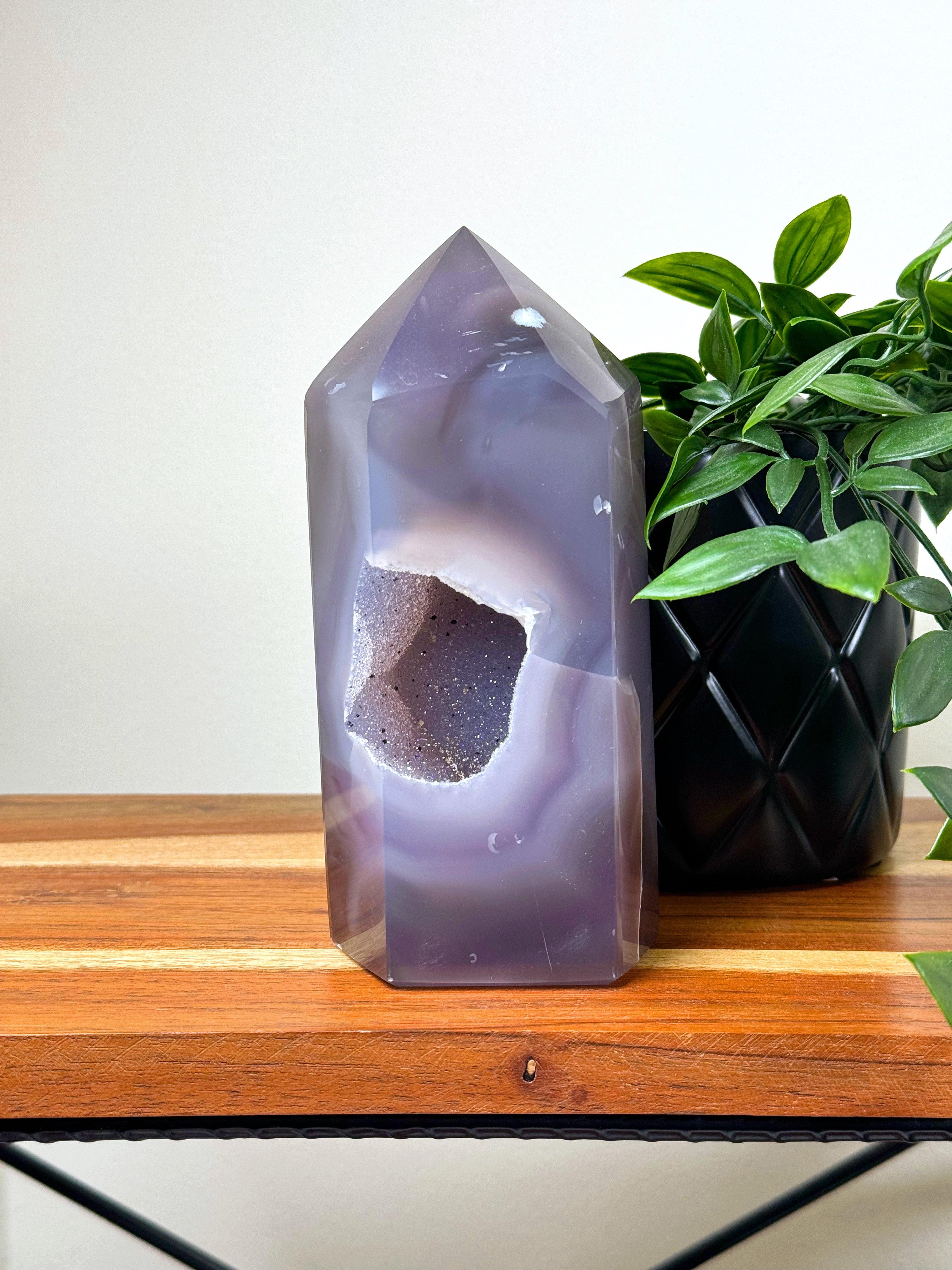 DRUZY AGATE TOWER 8 - agate, Black Friday sale, druzy agate, googly agate, googly eye, googly eye agate, one of a kind, point, statement piece, tower - The Mineral Maven